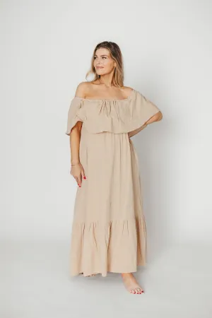 Josie 100% Cotton Maxi Dress in Beige - Bump & Nursing Friendly