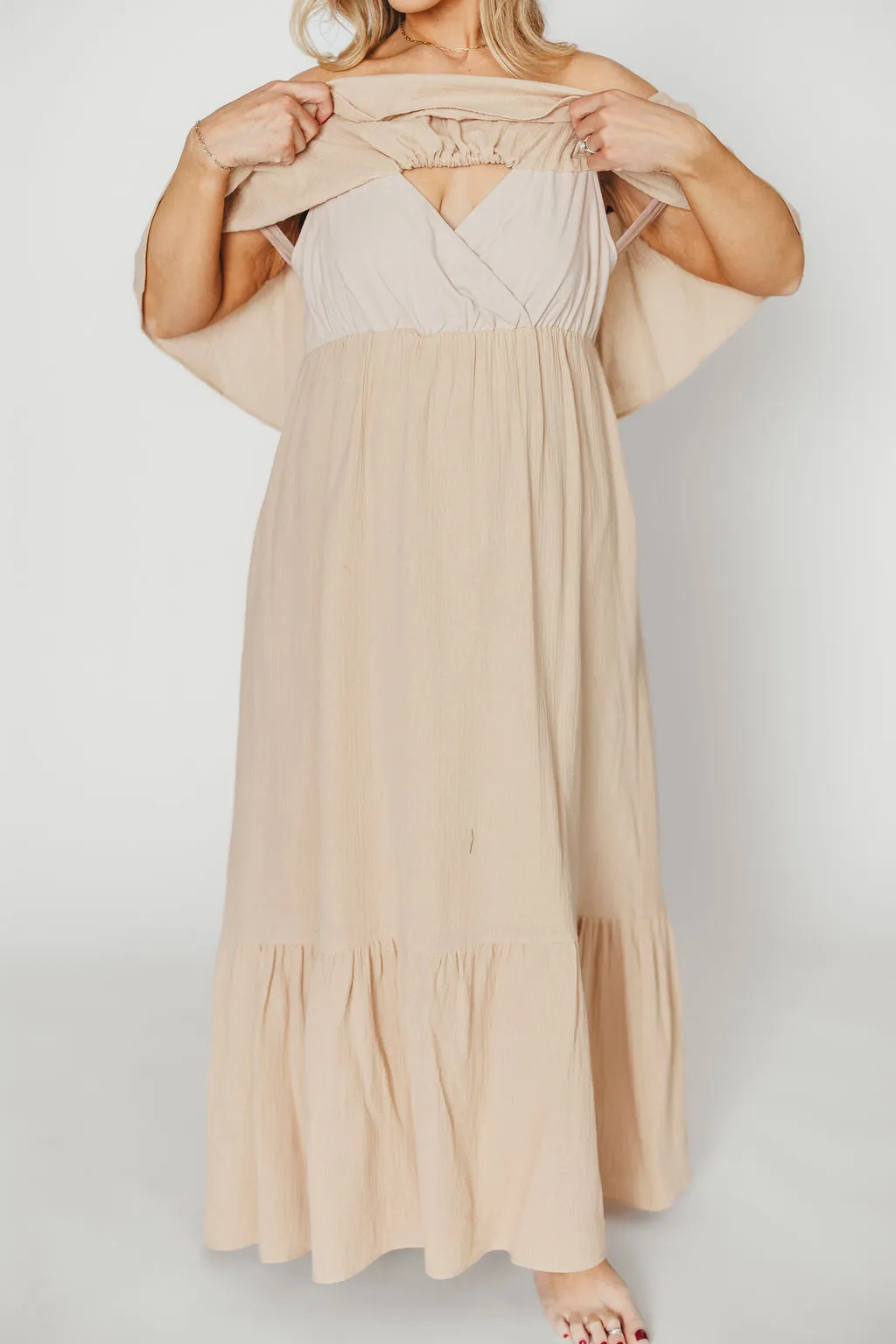 Josie 100% Cotton Maxi Dress in Beige - Bump & Nursing Friendly