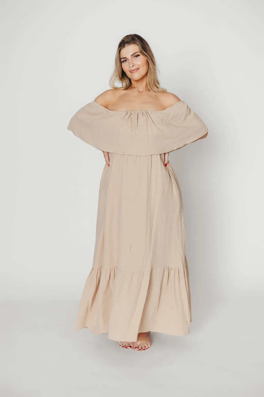 Josie 100% Cotton Maxi Dress in Beige - Bump & Nursing Friendly