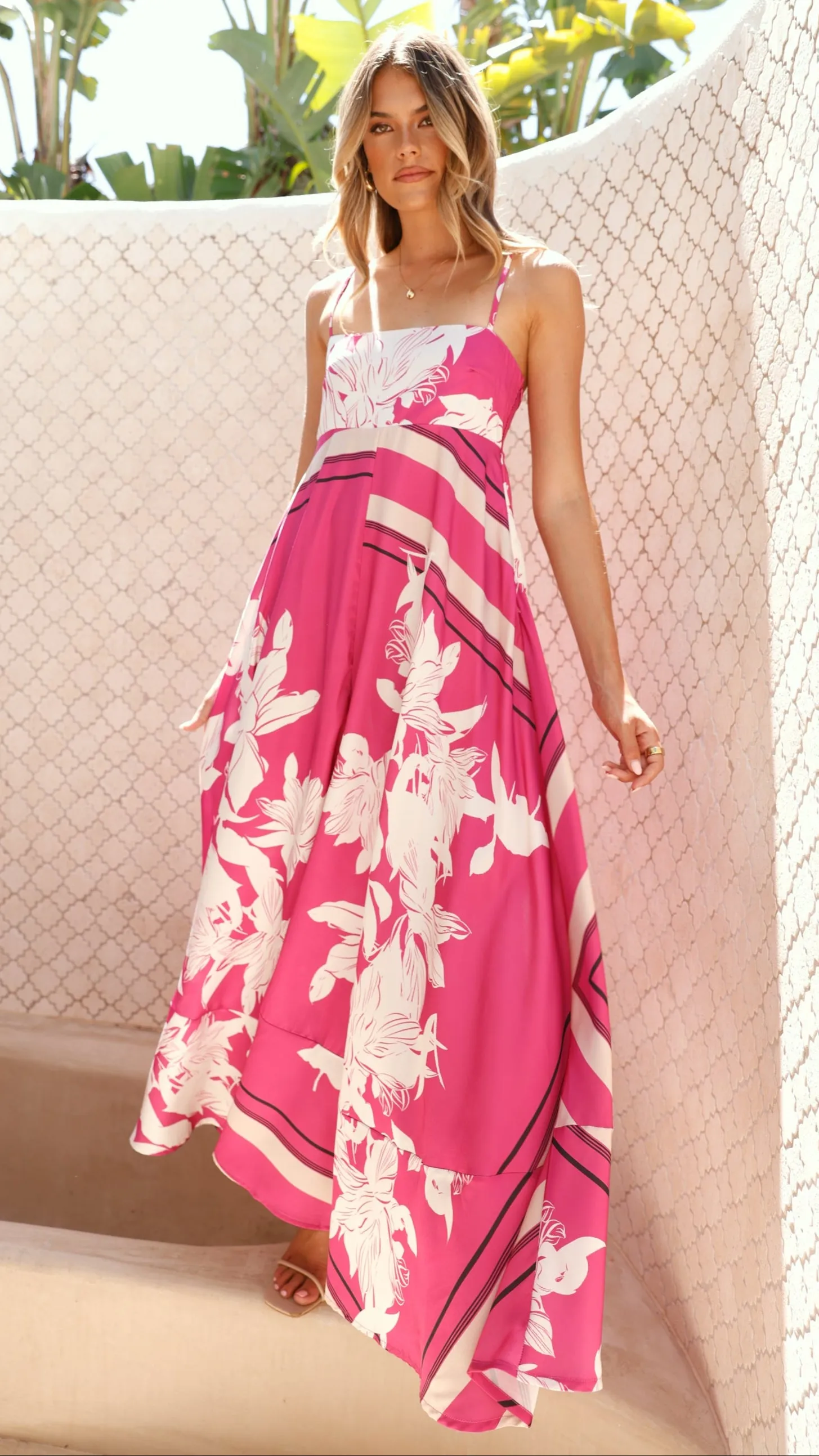 Kaethe Maxi Dress - Hot Pink Print