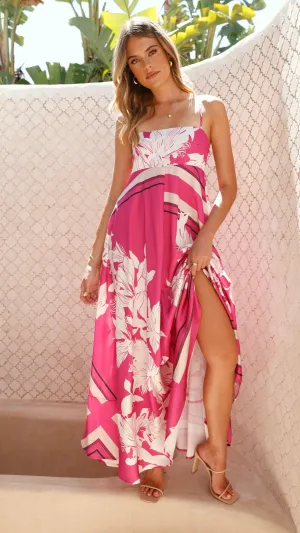 Kaethe Maxi Dress - Hot Pink Print