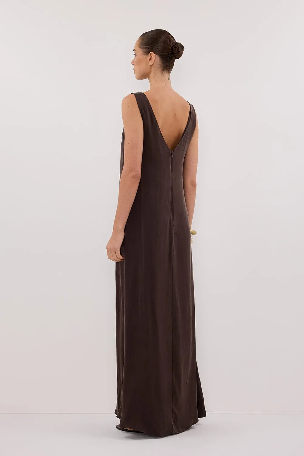 LAYLA BITTER CHOC SILK MIDI DRESS