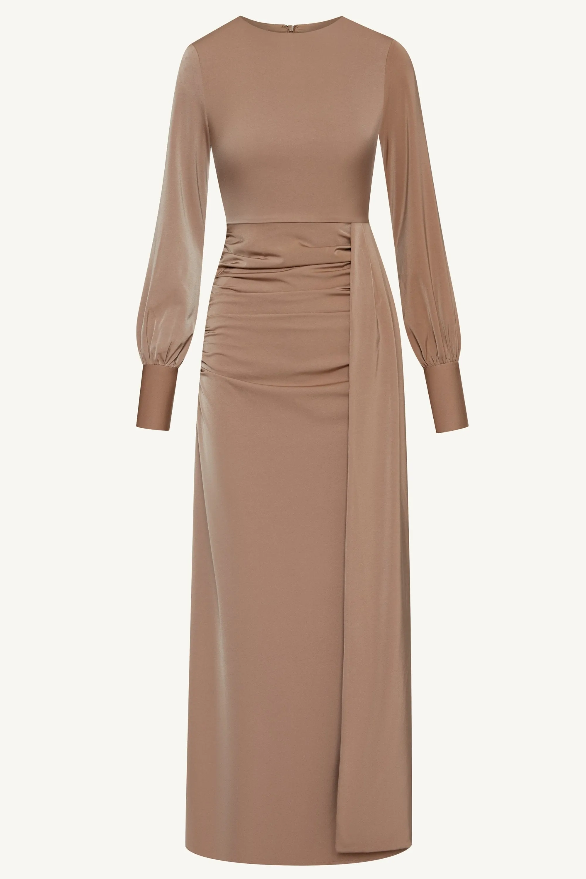 Laylani Satin Rouched Maxi Dress - Taupe