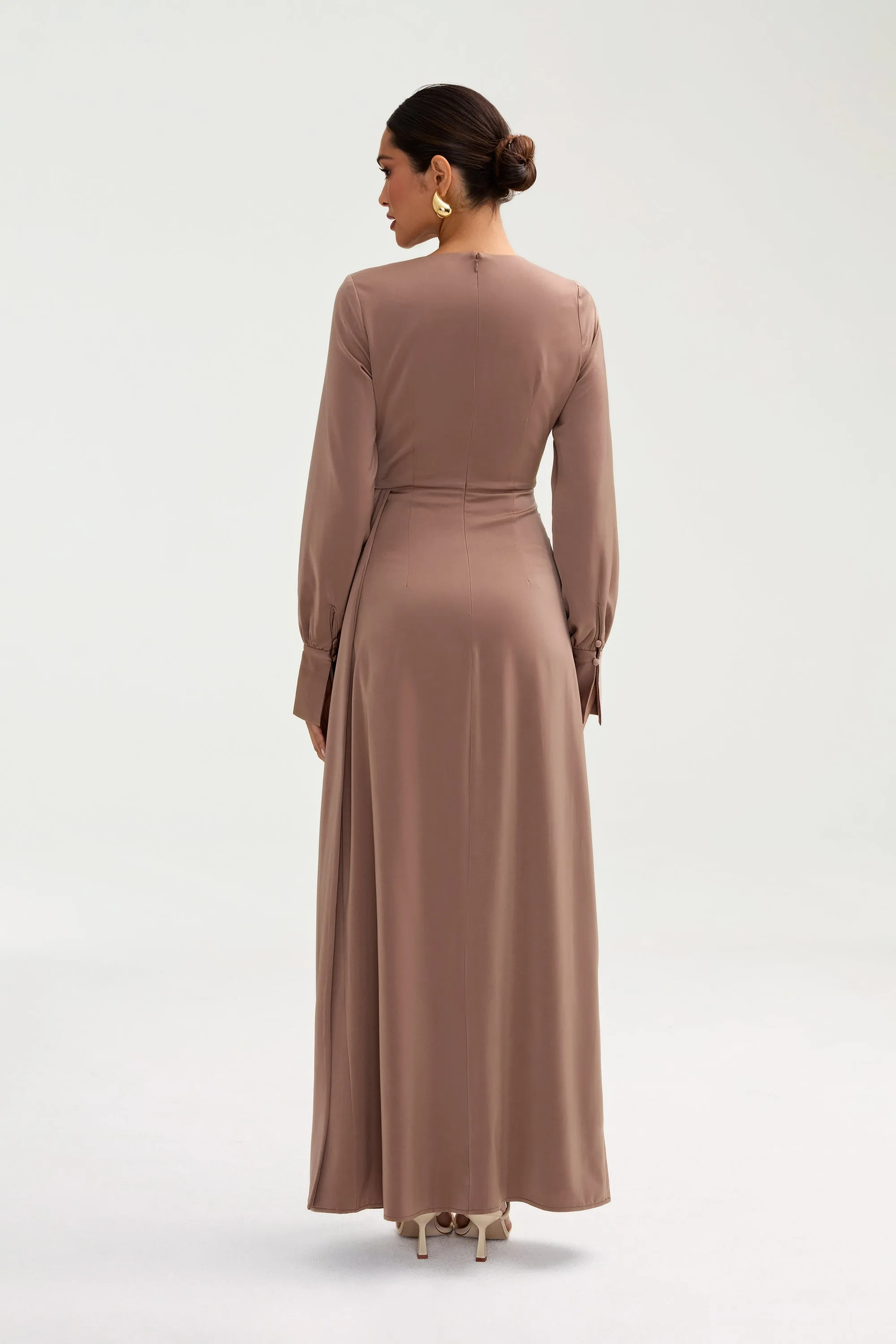 Laylani Satin Rouched Maxi Dress - Taupe
