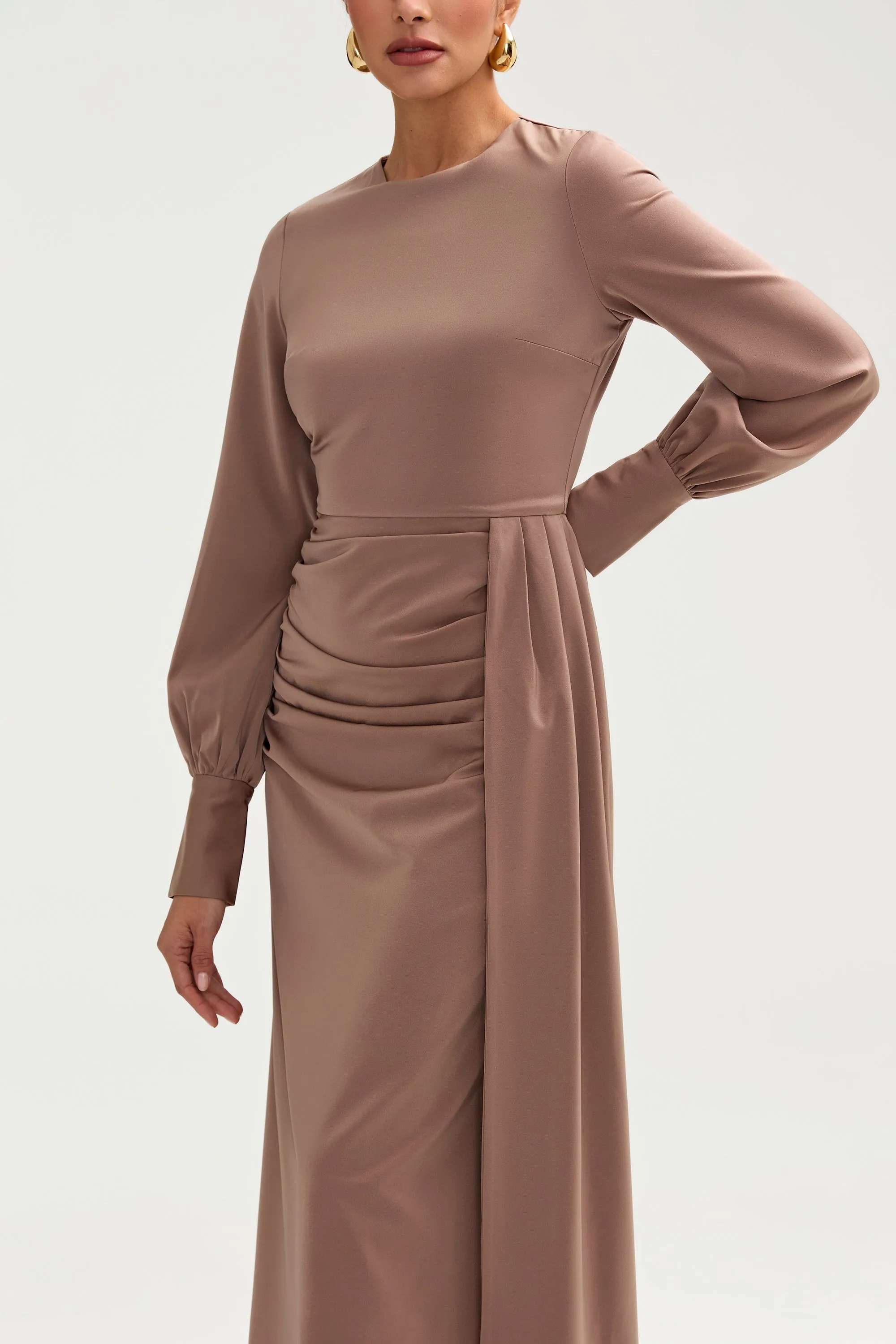 Laylani Satin Rouched Maxi Dress - Taupe
