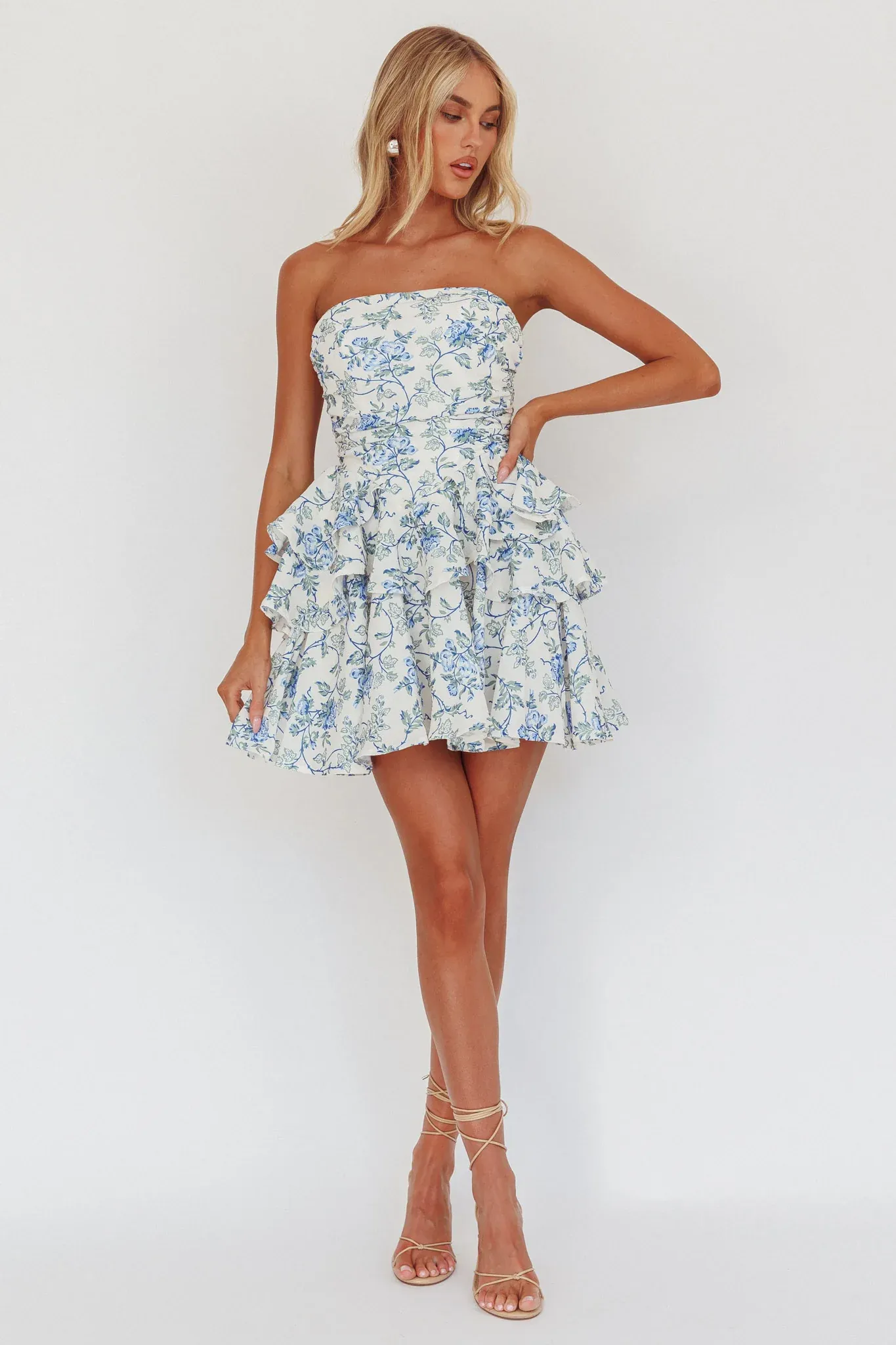 Like Me Tied Back Layered Mini Dress Floral Blue
