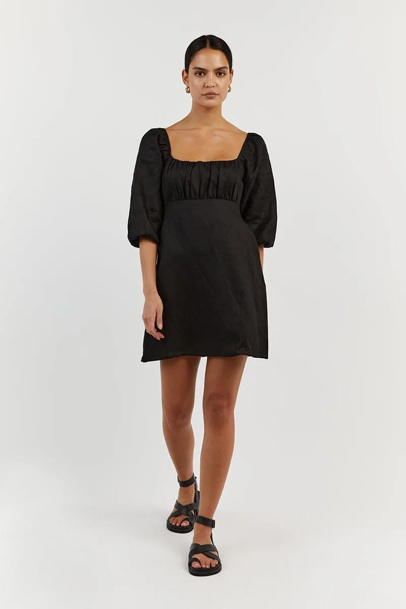 LILAH BLACK LINEN MINI DRESS