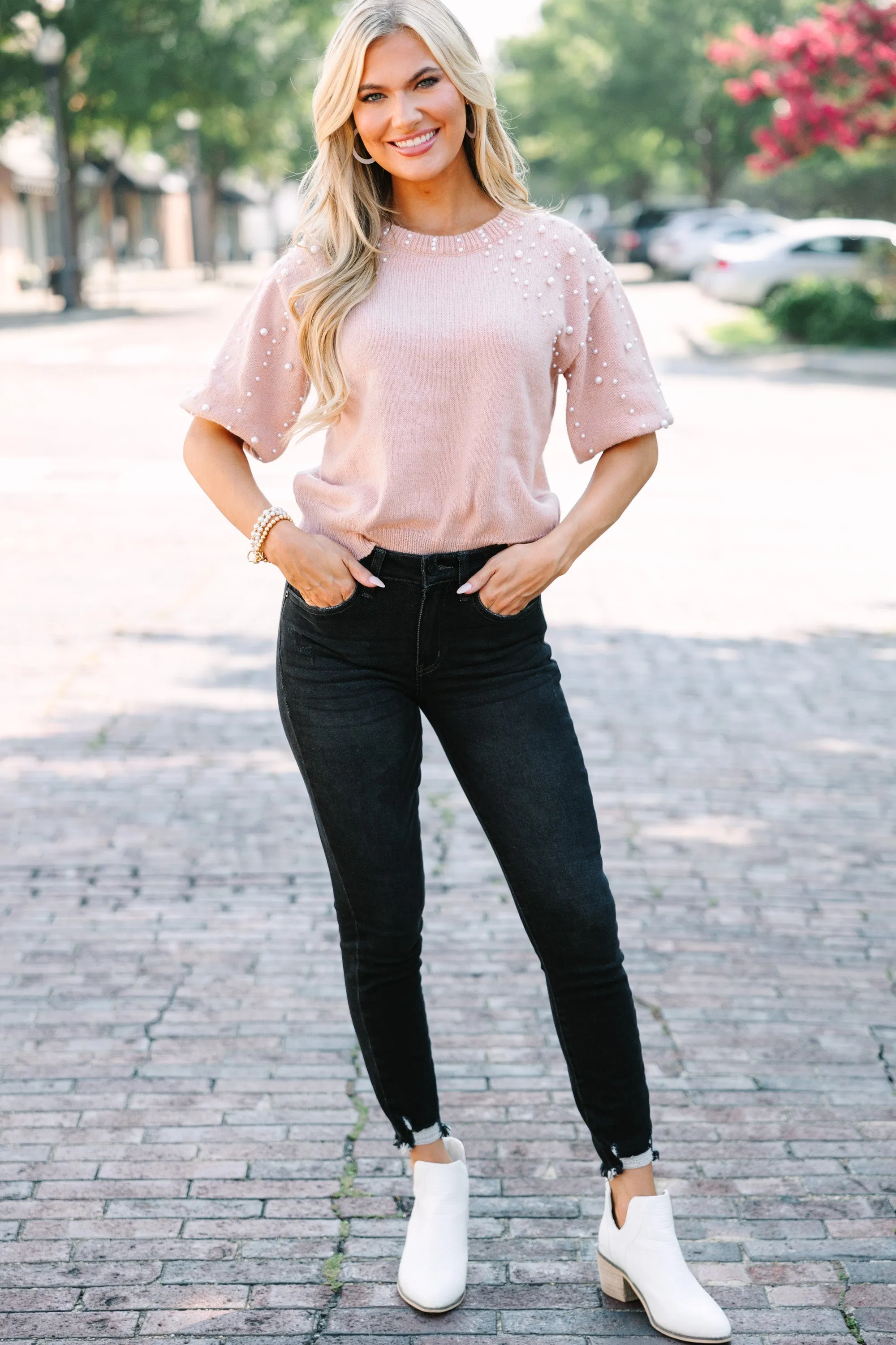 Long Story Oatmeal Brown Embellished Sweater