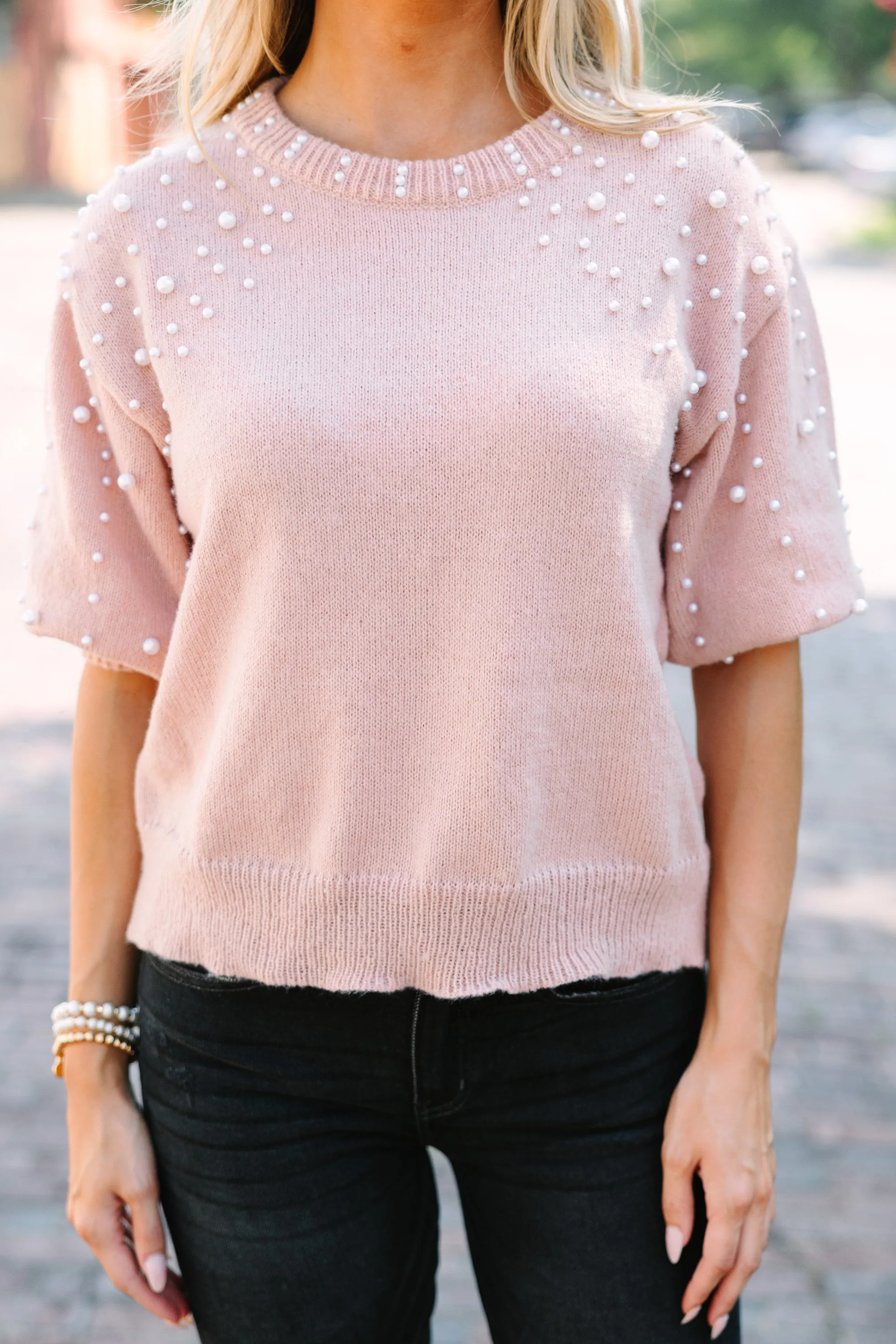 Long Story Oatmeal Brown Embellished Sweater