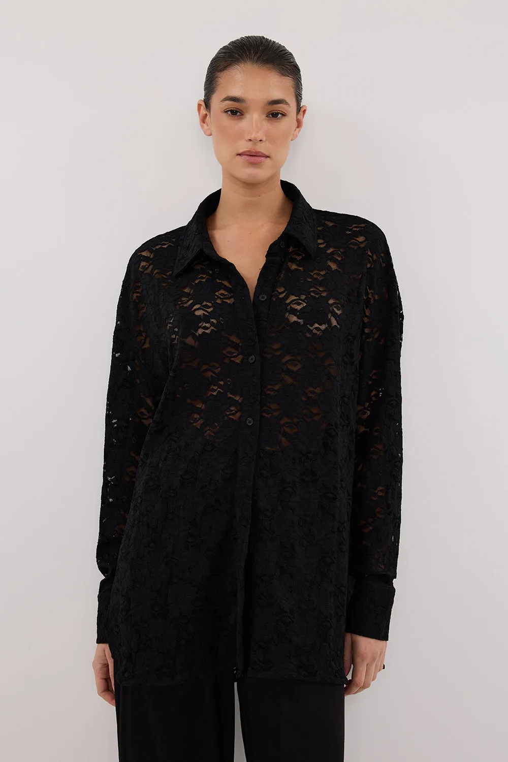 LOULA BLACK LACE LONG SLEEVE SHIRT