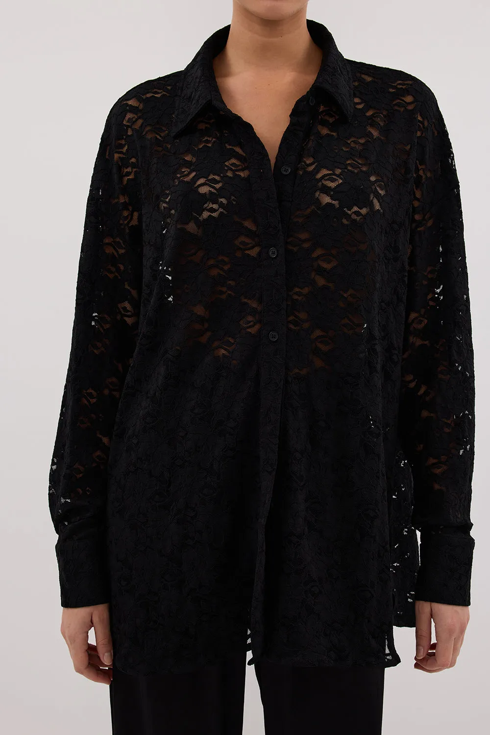 LOULA BLACK LACE LONG SLEEVE SHIRT