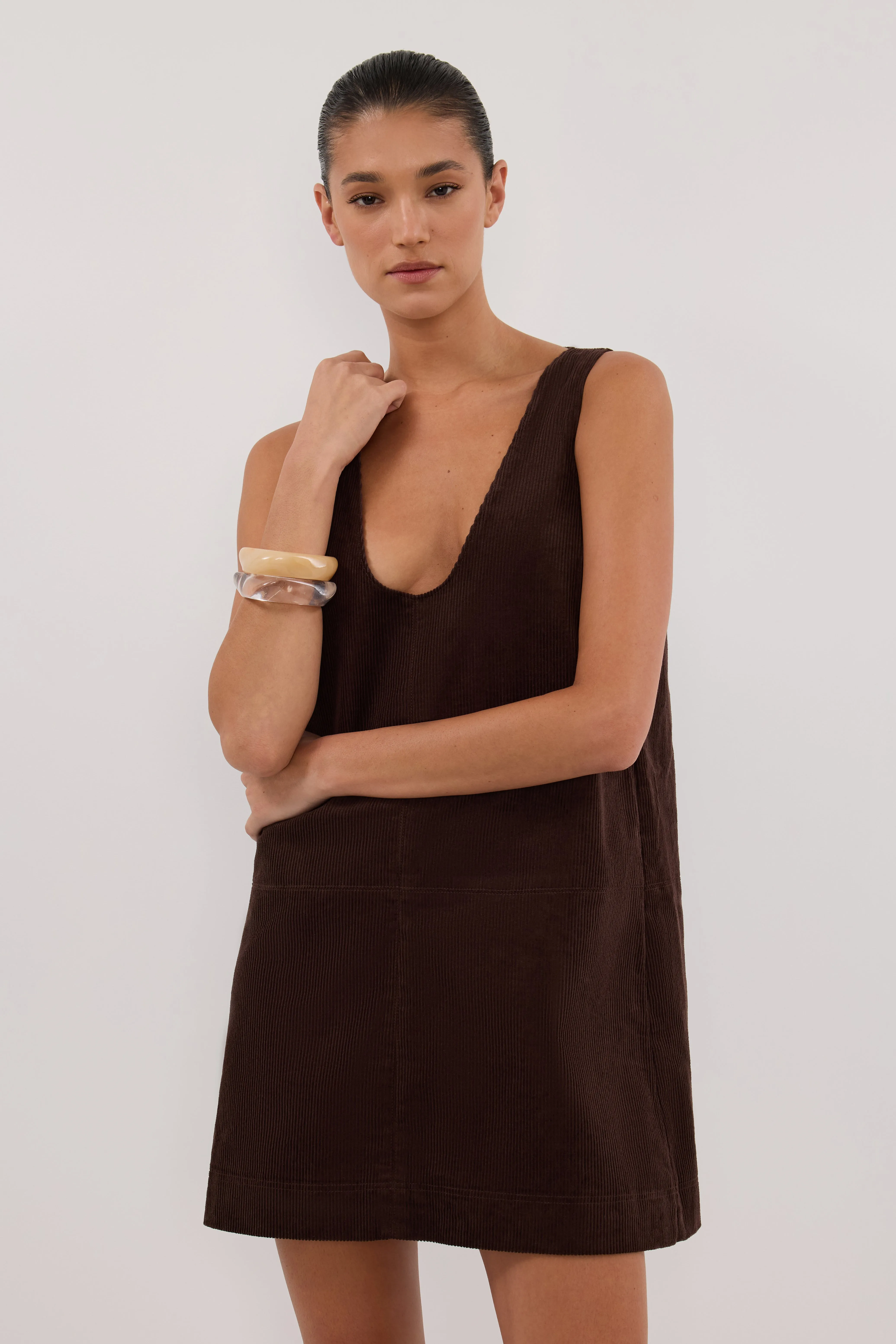 MILA CHOC COTTON CORDUROY MINI DRESS