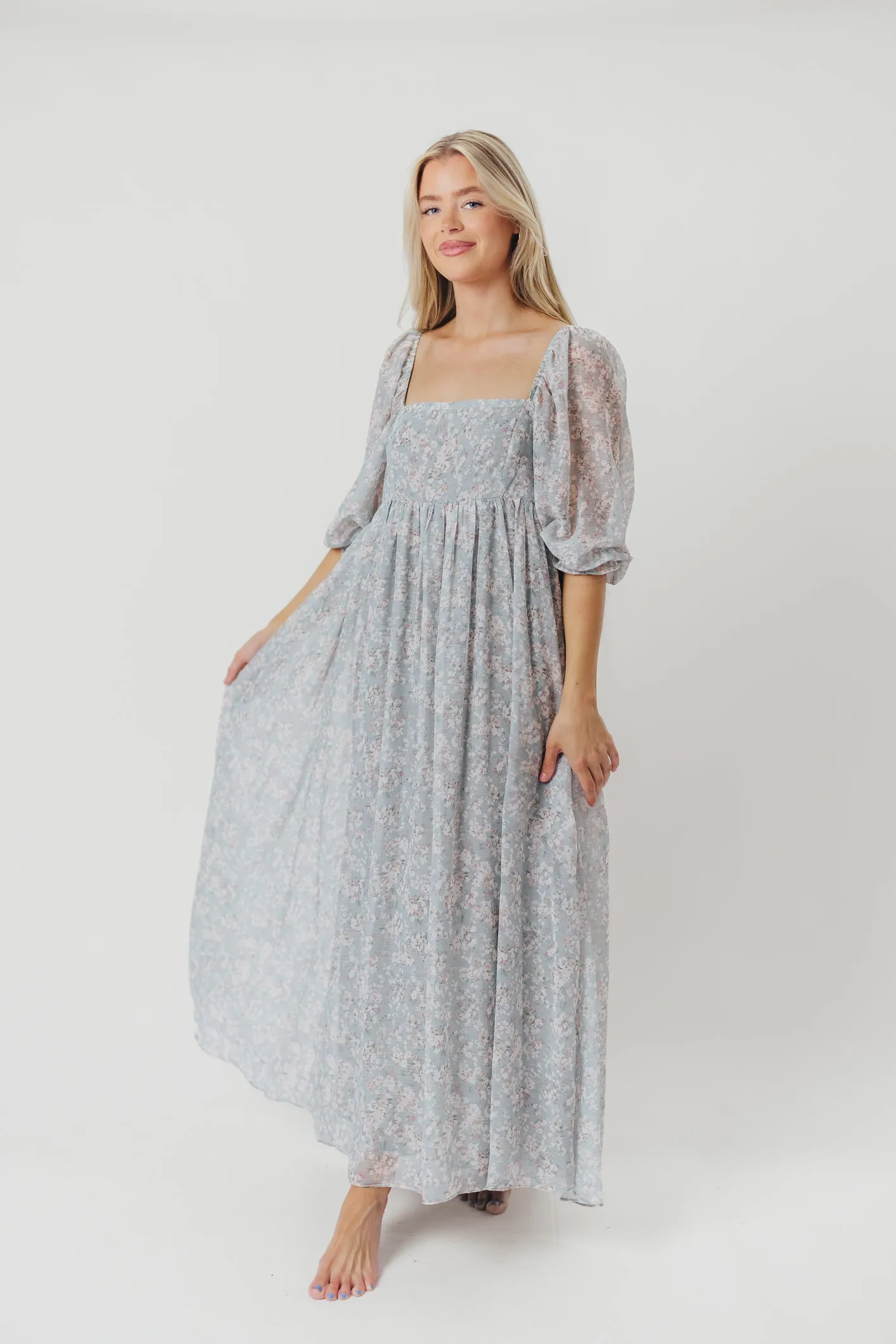 Mona Maxi Dress with Smocking in Sage Green Floral - Bump Friendly & Inclusive Sizing (S-3XL)