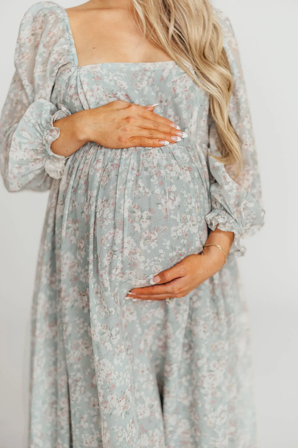 Mona Maxi Dress with Smocking in Sage Green Floral - Bump Friendly & Inclusive Sizing (S-3XL)