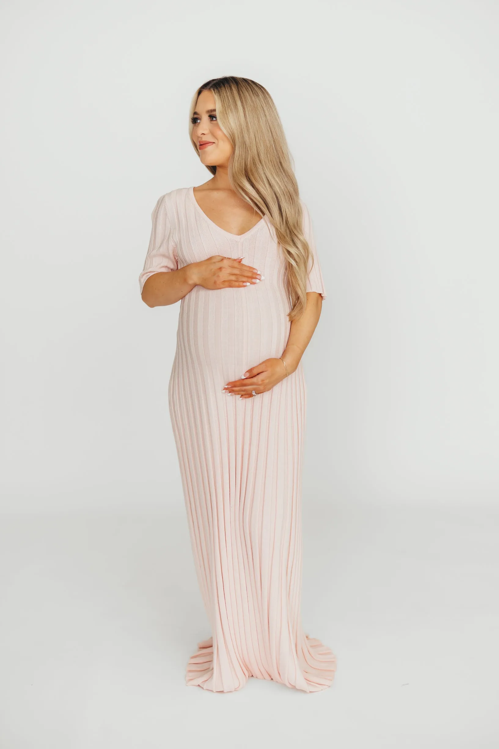 Oakley Ribbed Maxi Dress in Light Pink - Bump Friendly