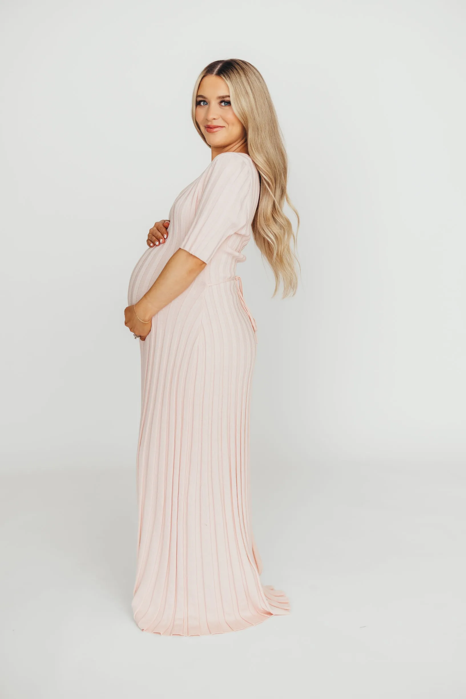 Oakley Ribbed Maxi Dress in Light Pink - Bump Friendly