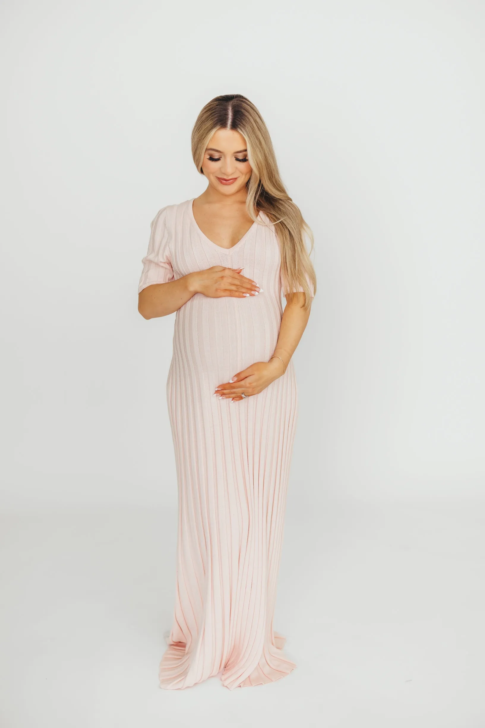 Oakley Ribbed Maxi Dress in Light Pink - Bump Friendly