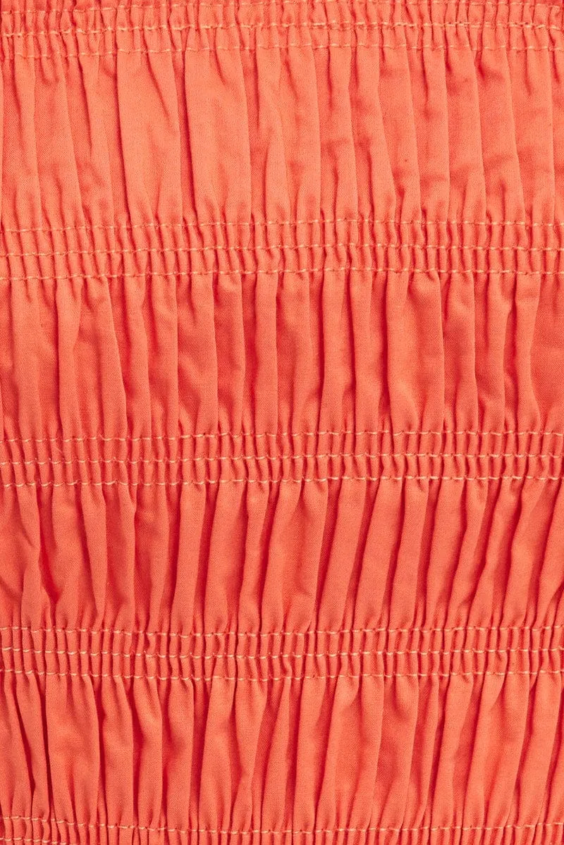 Orange Maxi Dress Shirred Bust Poplin