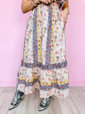 PAISLEY VINES STRIPE MIDI SKIRT