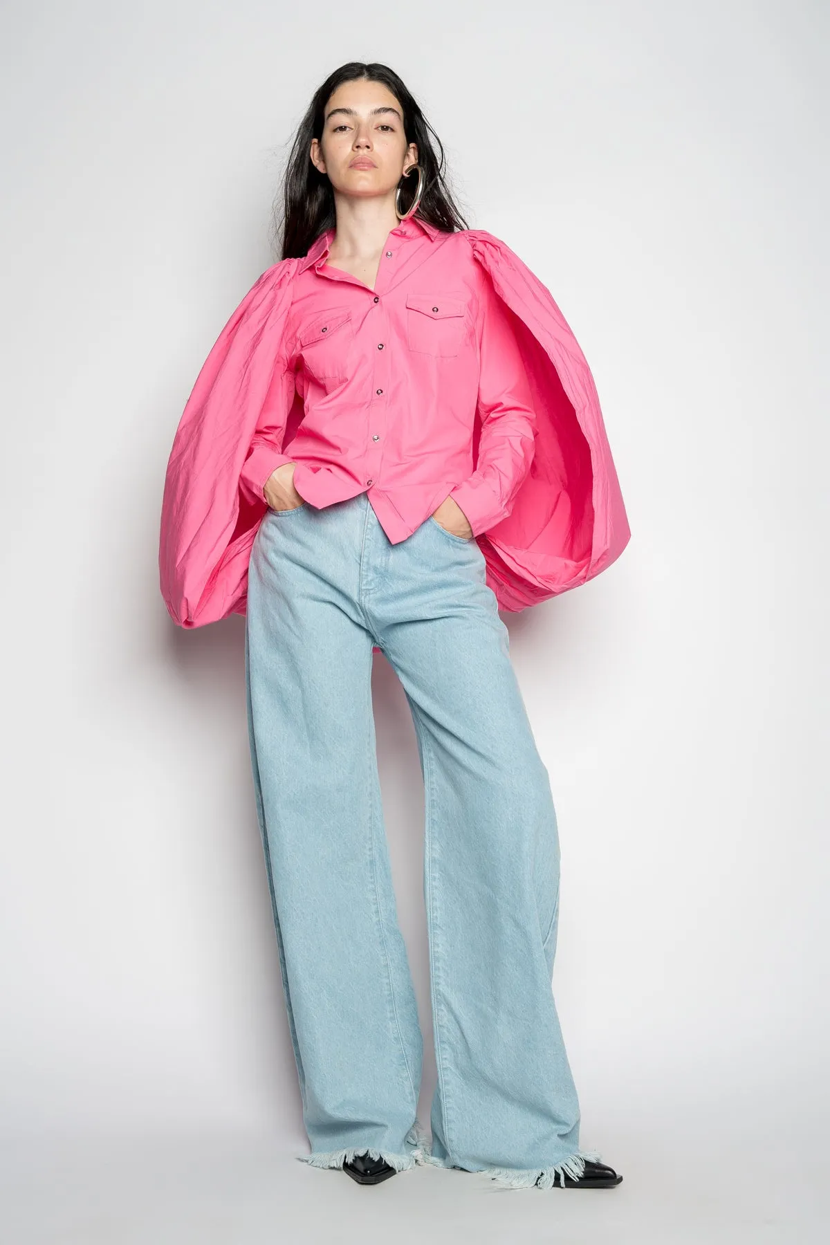 PINK BALLON SLEEVE SHIRT