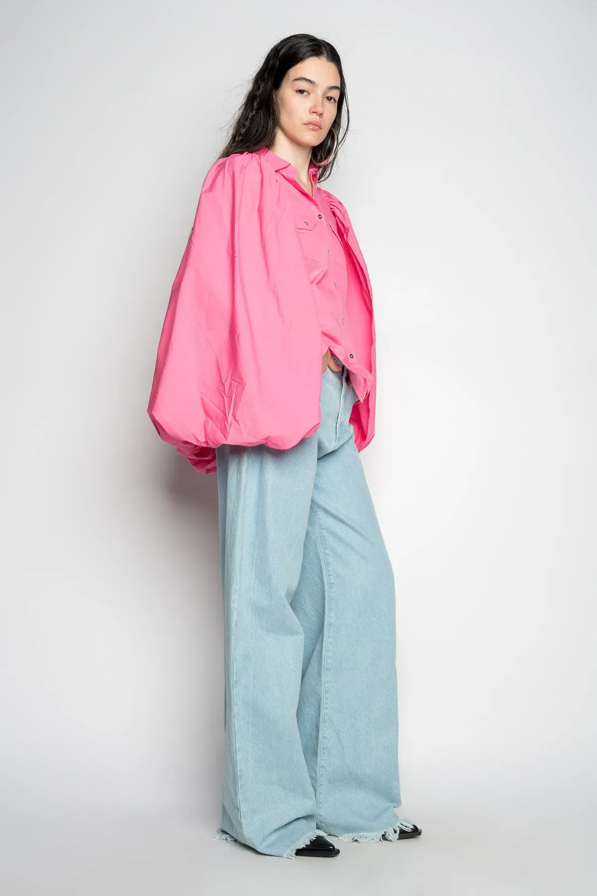 PINK BALLON SLEEVE SHIRT