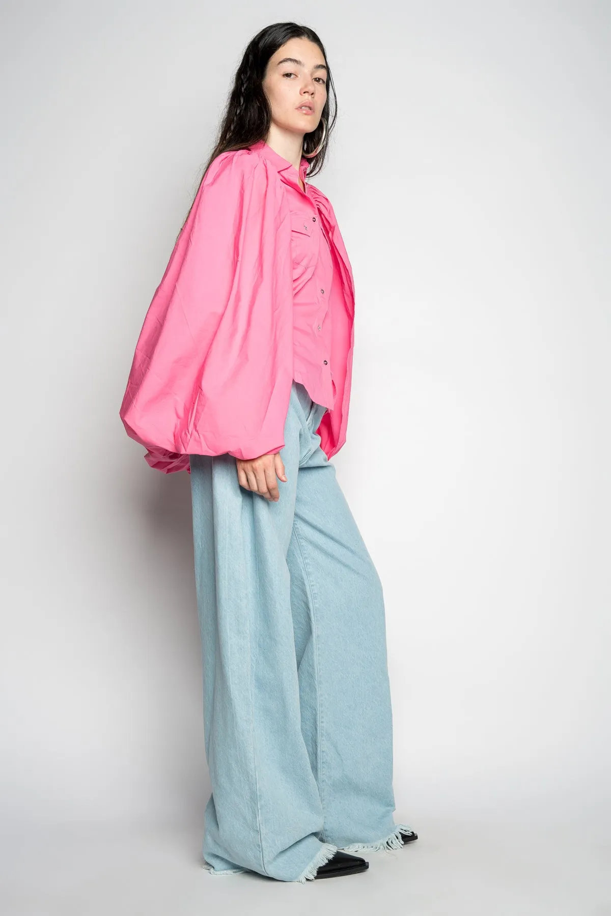 PINK BALLON SLEEVE SHIRT