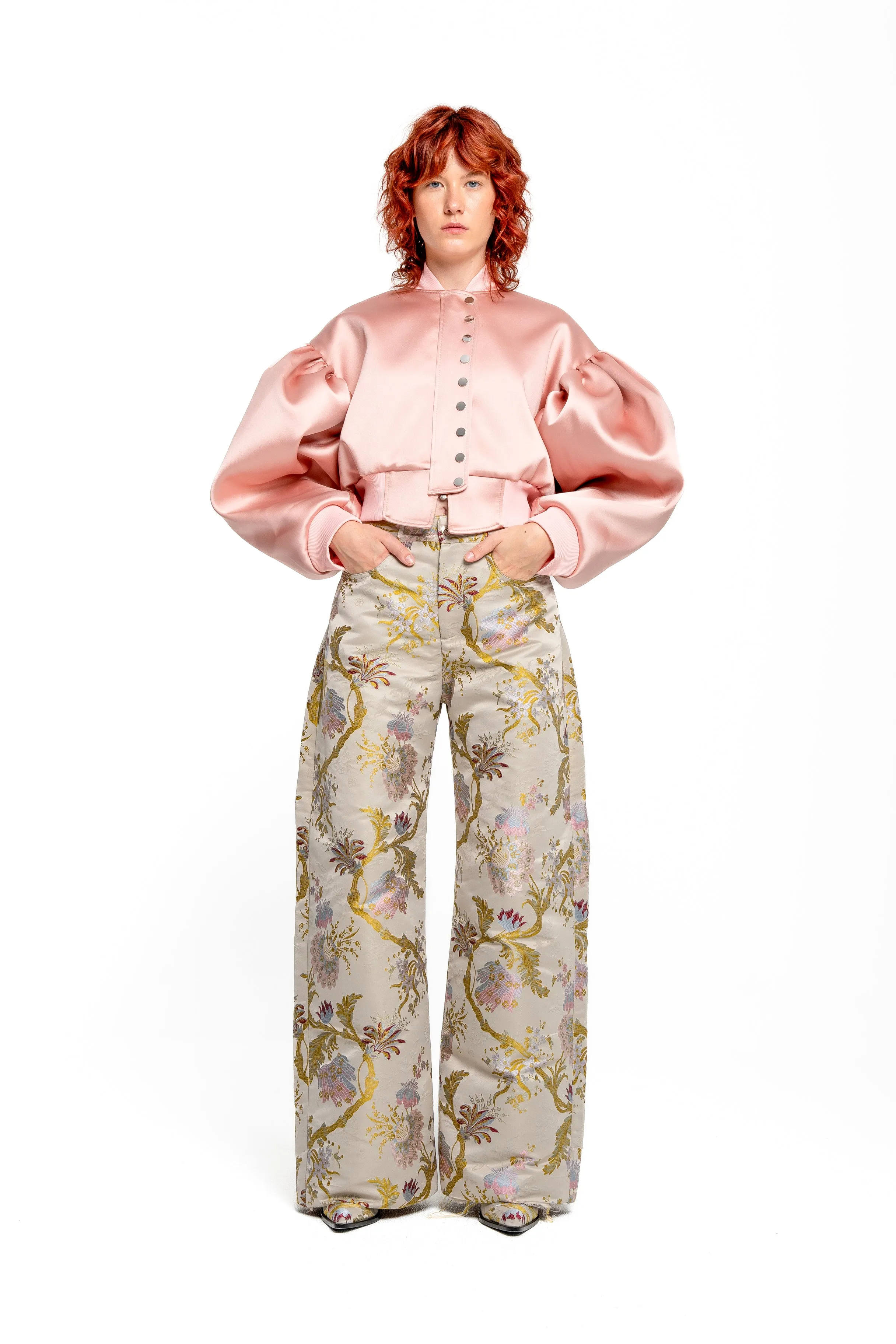 PINK BOMBER JACKET WITH PUFF SLEEVES