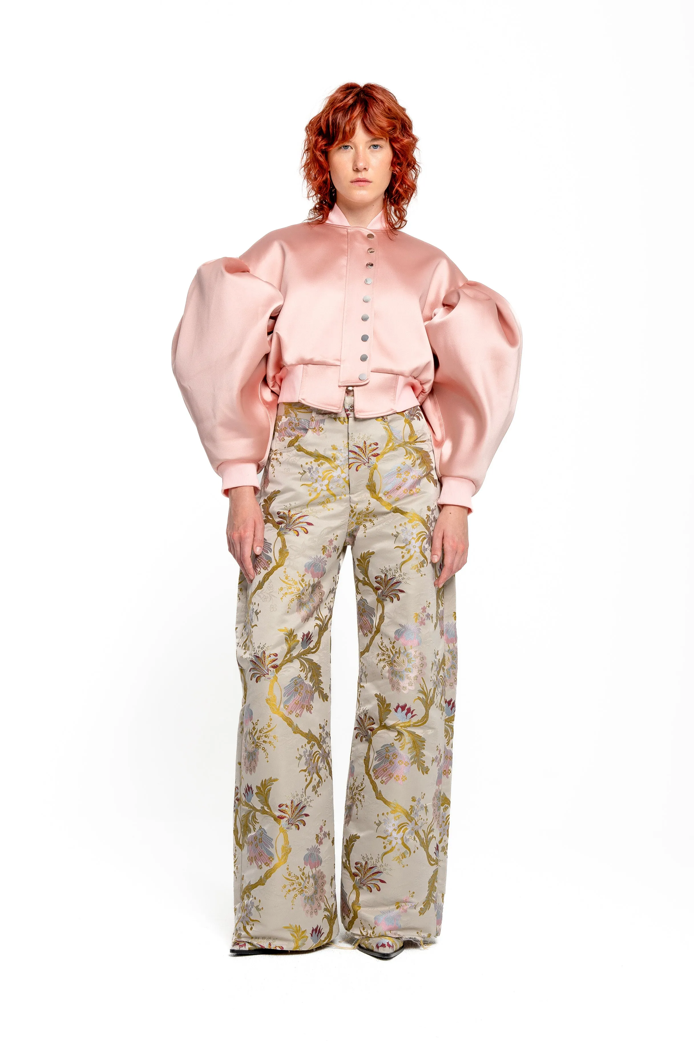PINK BOMBER JACKET WITH PUFF SLEEVES