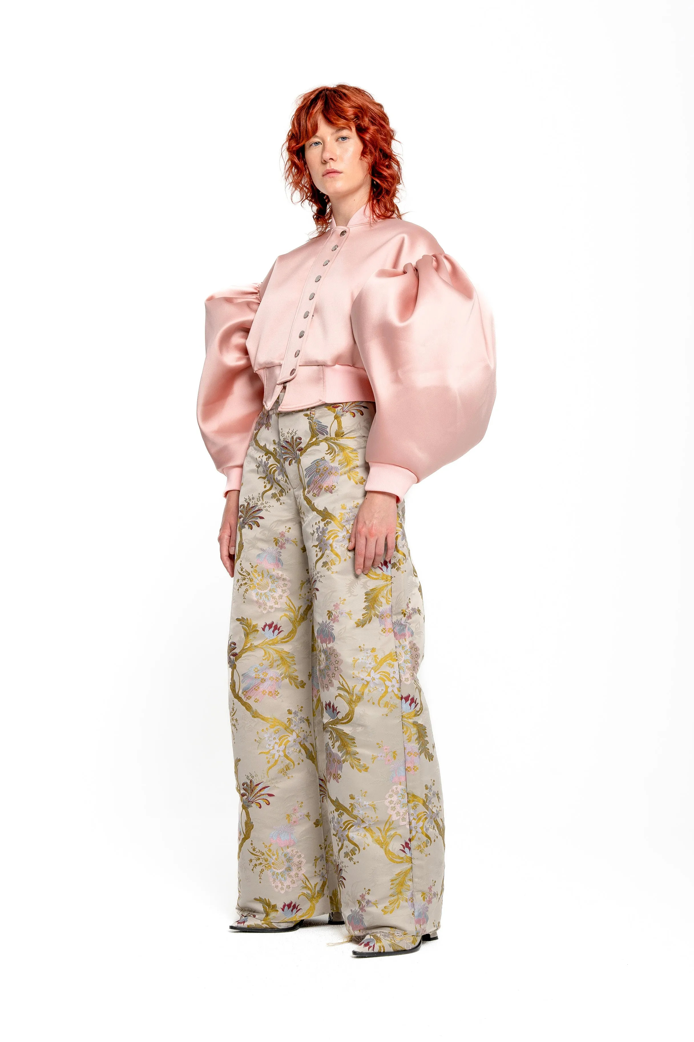 PINK BOMBER JACKET WITH PUFF SLEEVES