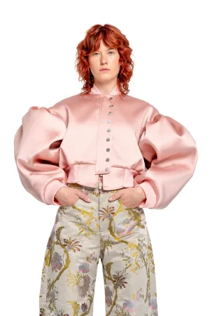 PINK BOMBER JACKET WITH PUFF SLEEVES