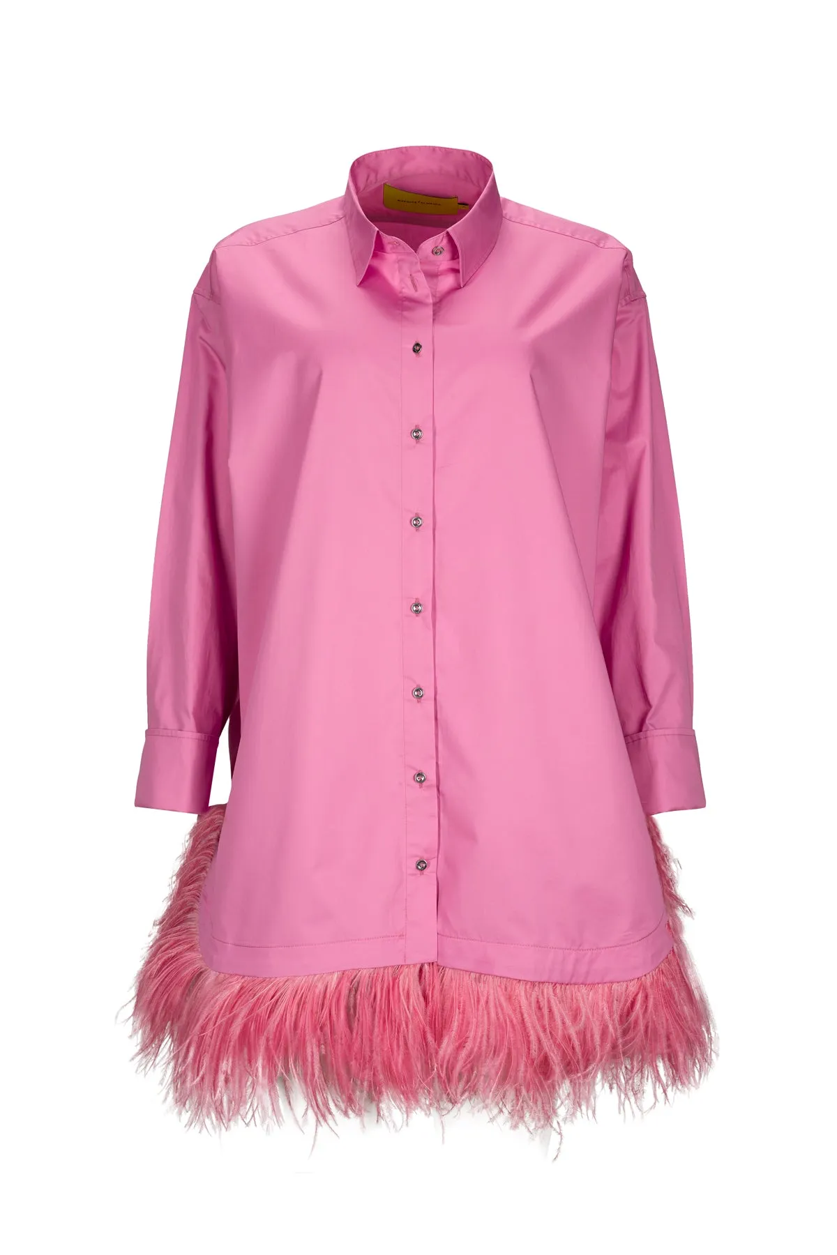 PINK FEATHER HEM SHIRT DRESS