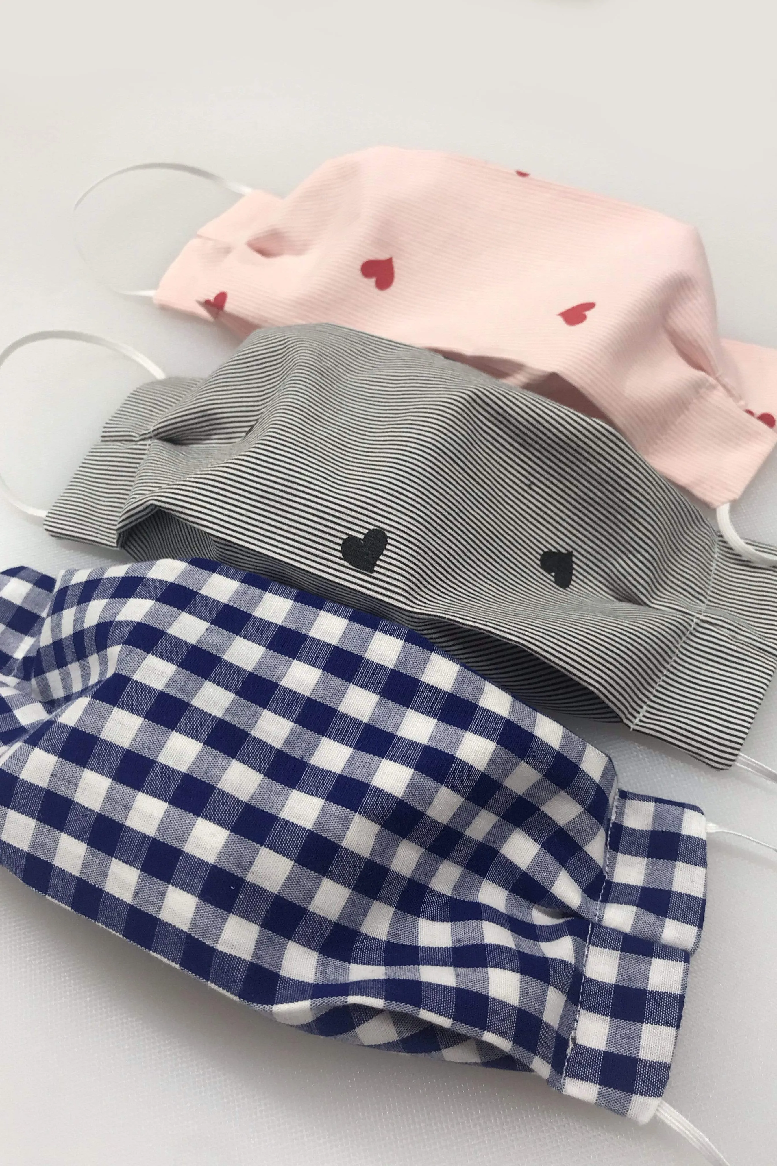 Pink  Heart Mini Stripes (Box Pleated Mask with Filter Pocket)