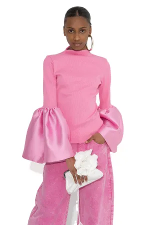 PINK TURTLENECK PUFF SLEEVE TOP