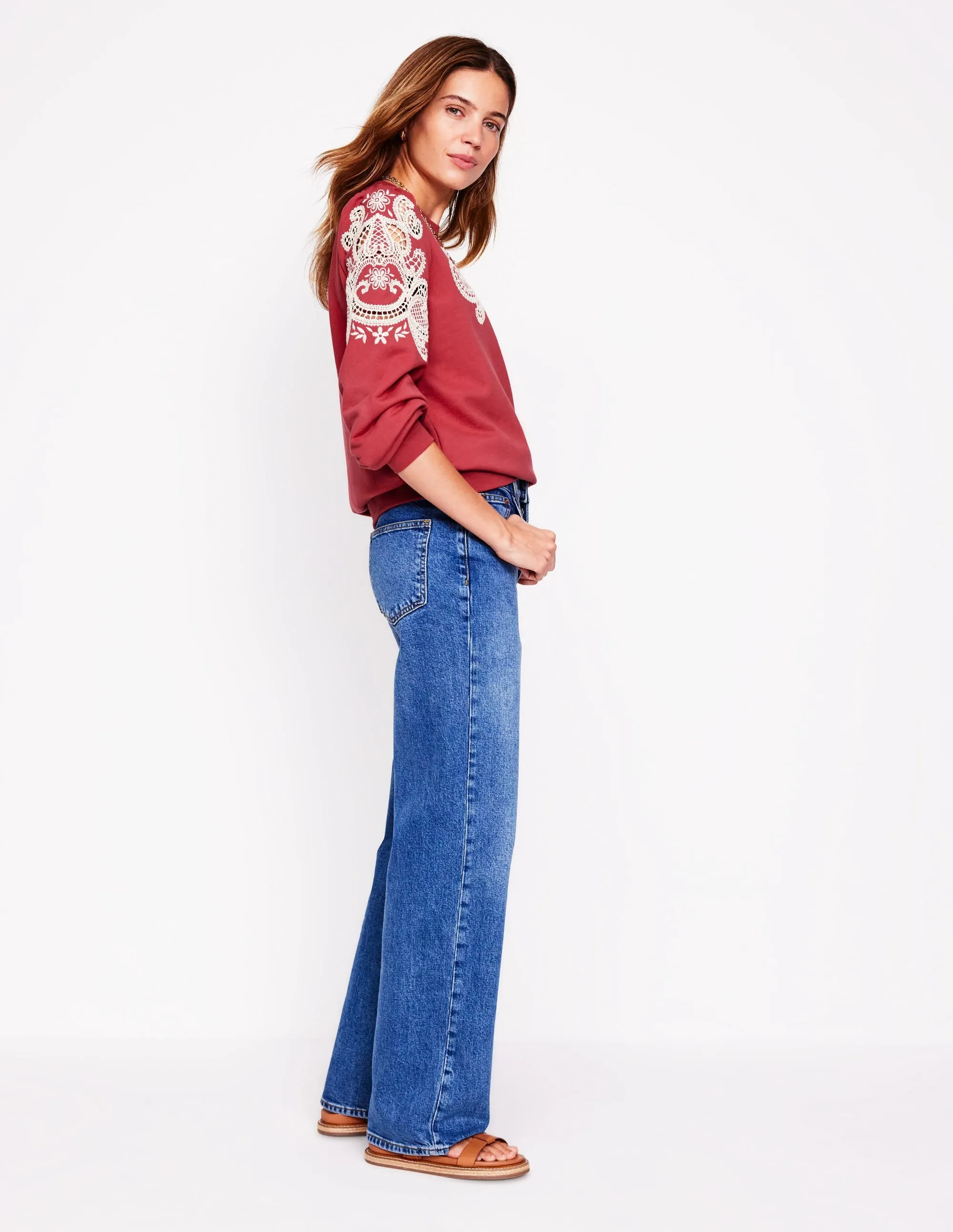 Puff Sleeve Cutwork Sweatshirt-Teracotta