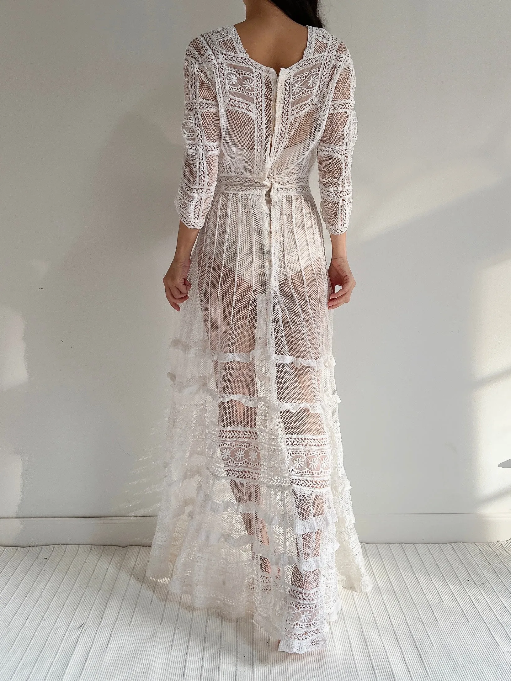 Rare Antique Edwardian Mesh Net Dress - XS