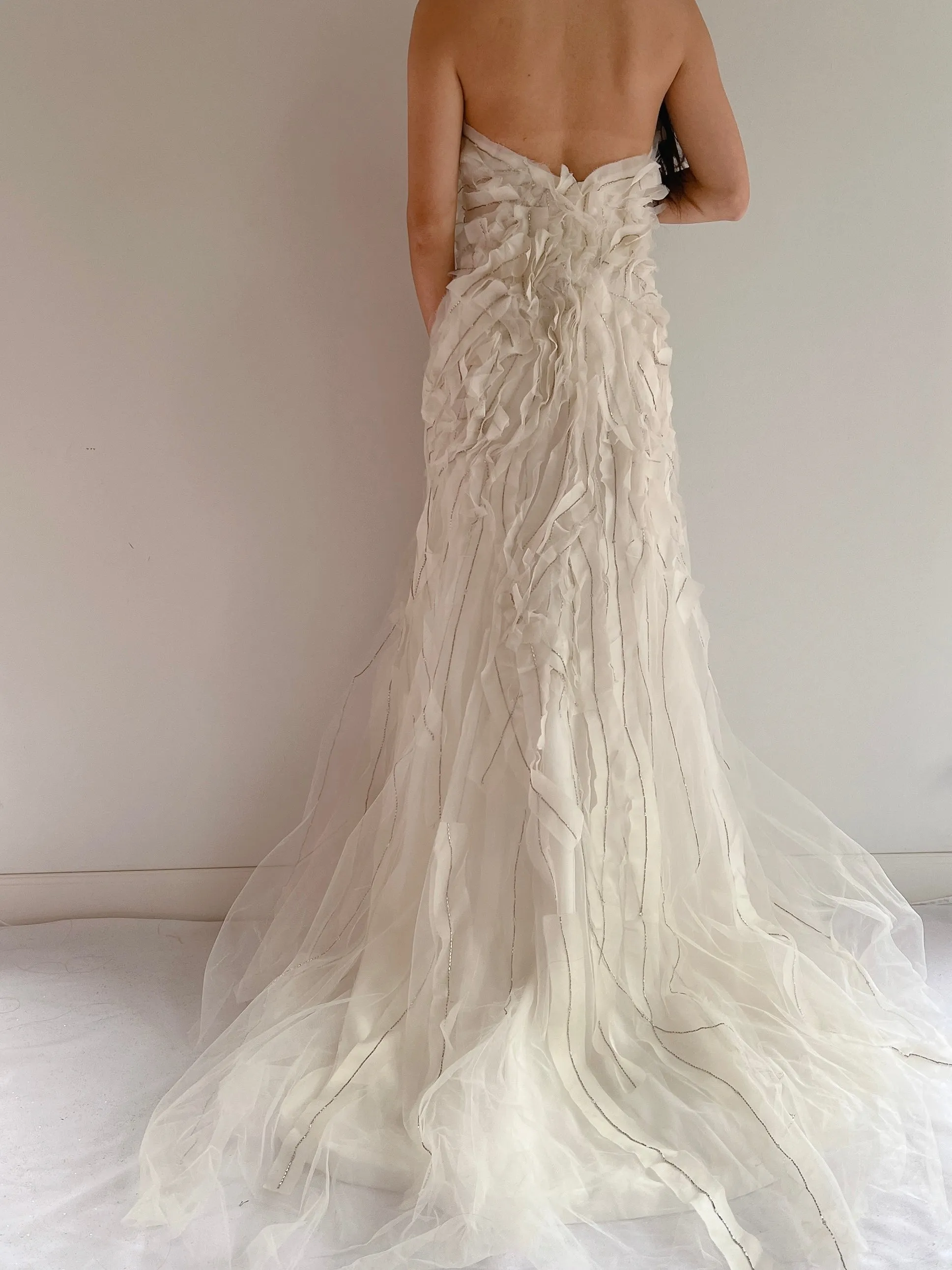 Reem Acra Silk Organza Strapless Embellished Gown - S/M