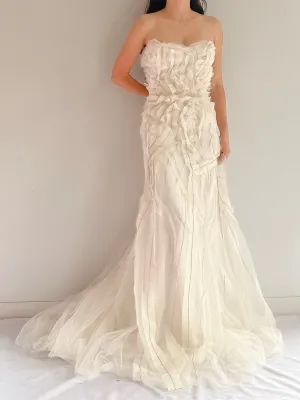 Reem Acra Silk Organza Strapless Embellished Gown - S/M