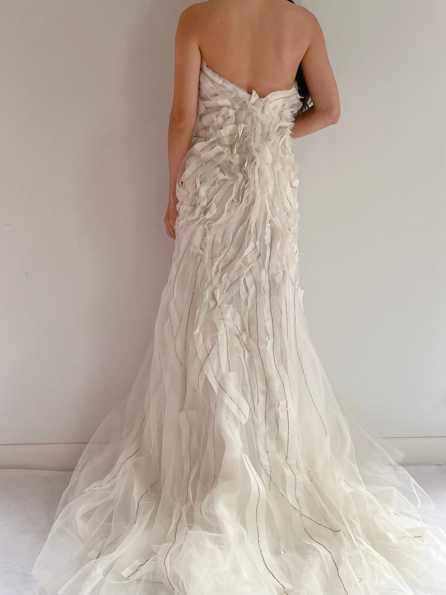 Reem Acra Silk Organza Strapless Embellished Gown - S/M