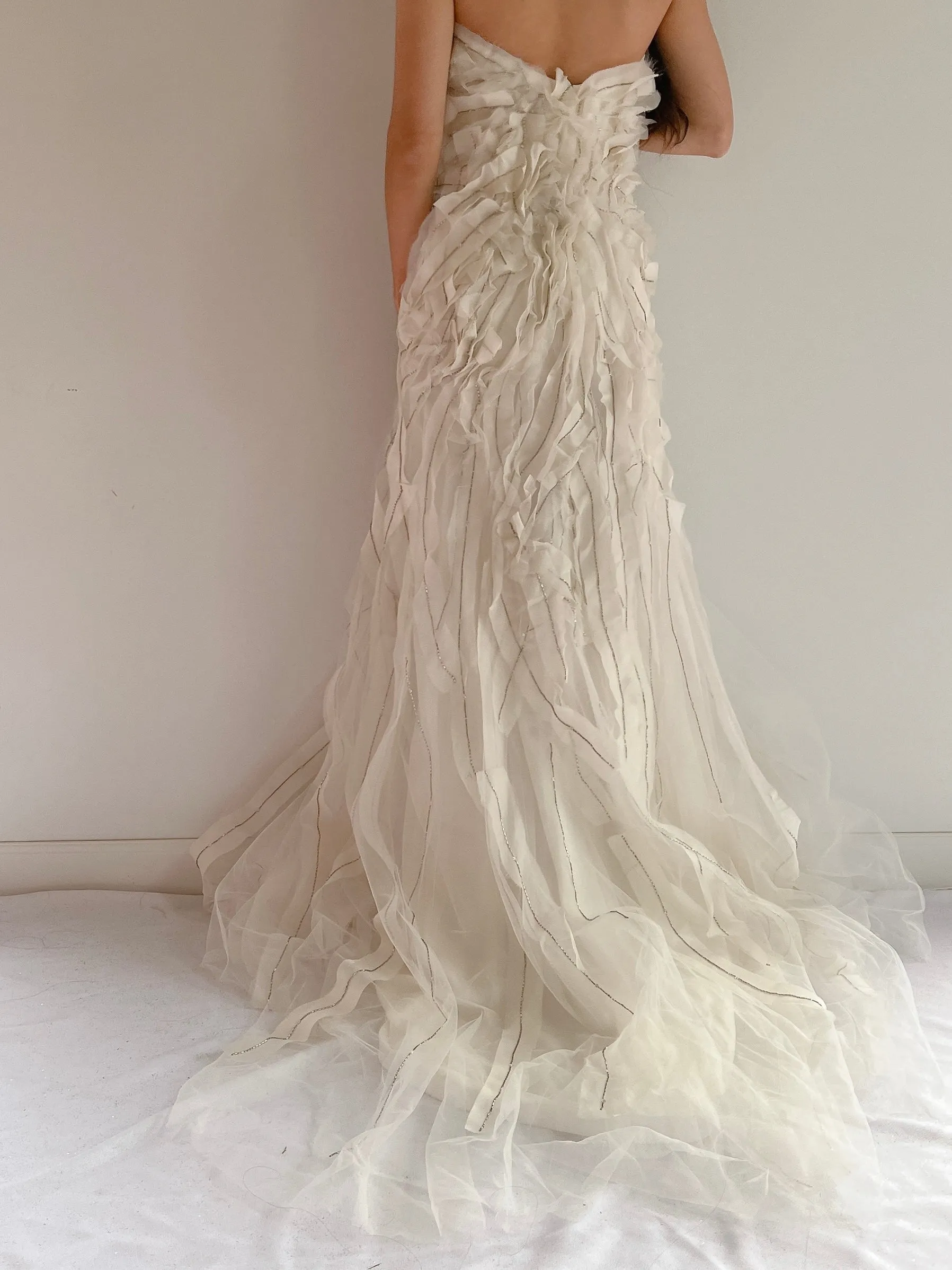 Reem Acra Silk Organza Strapless Embellished Gown - S/M
