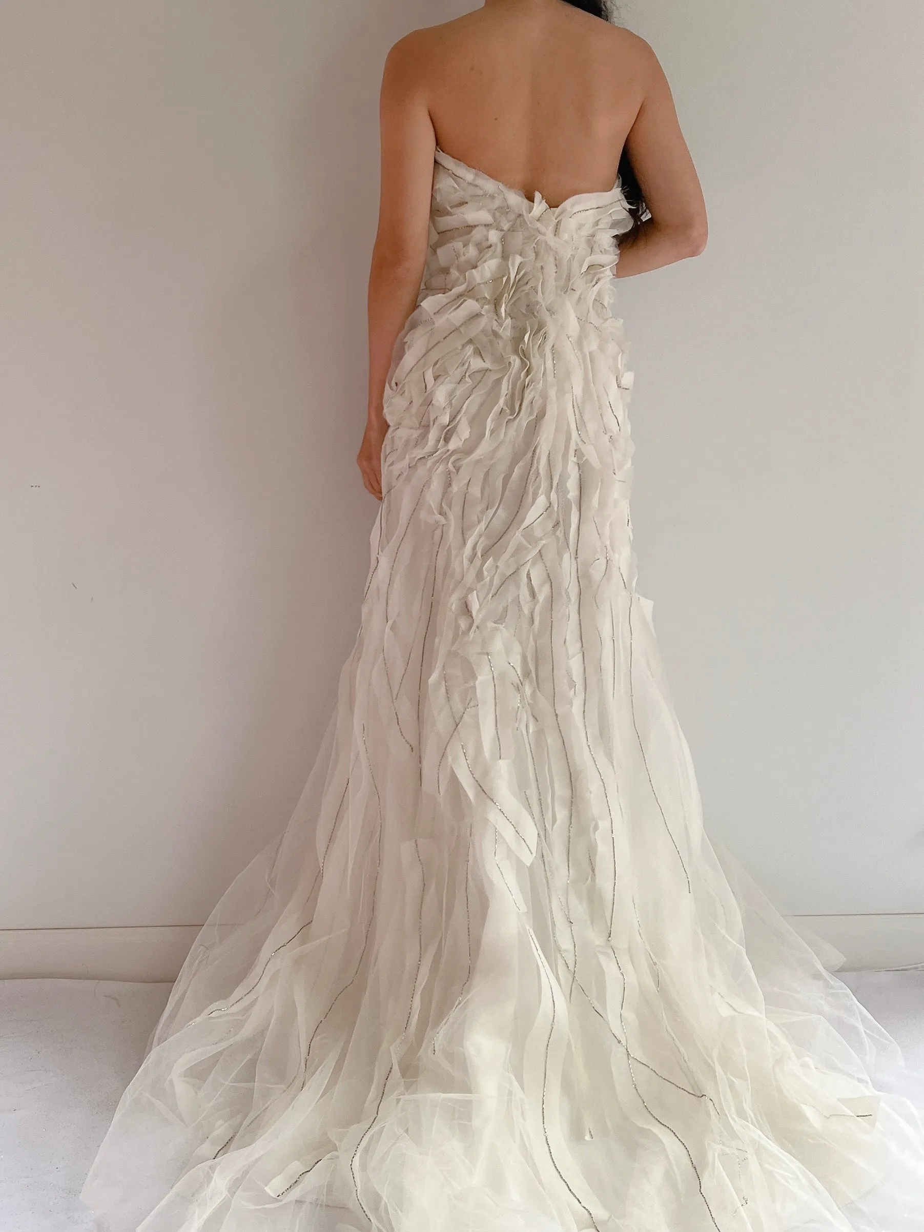 Reem Acra Silk Organza Strapless Embellished Gown - S/M