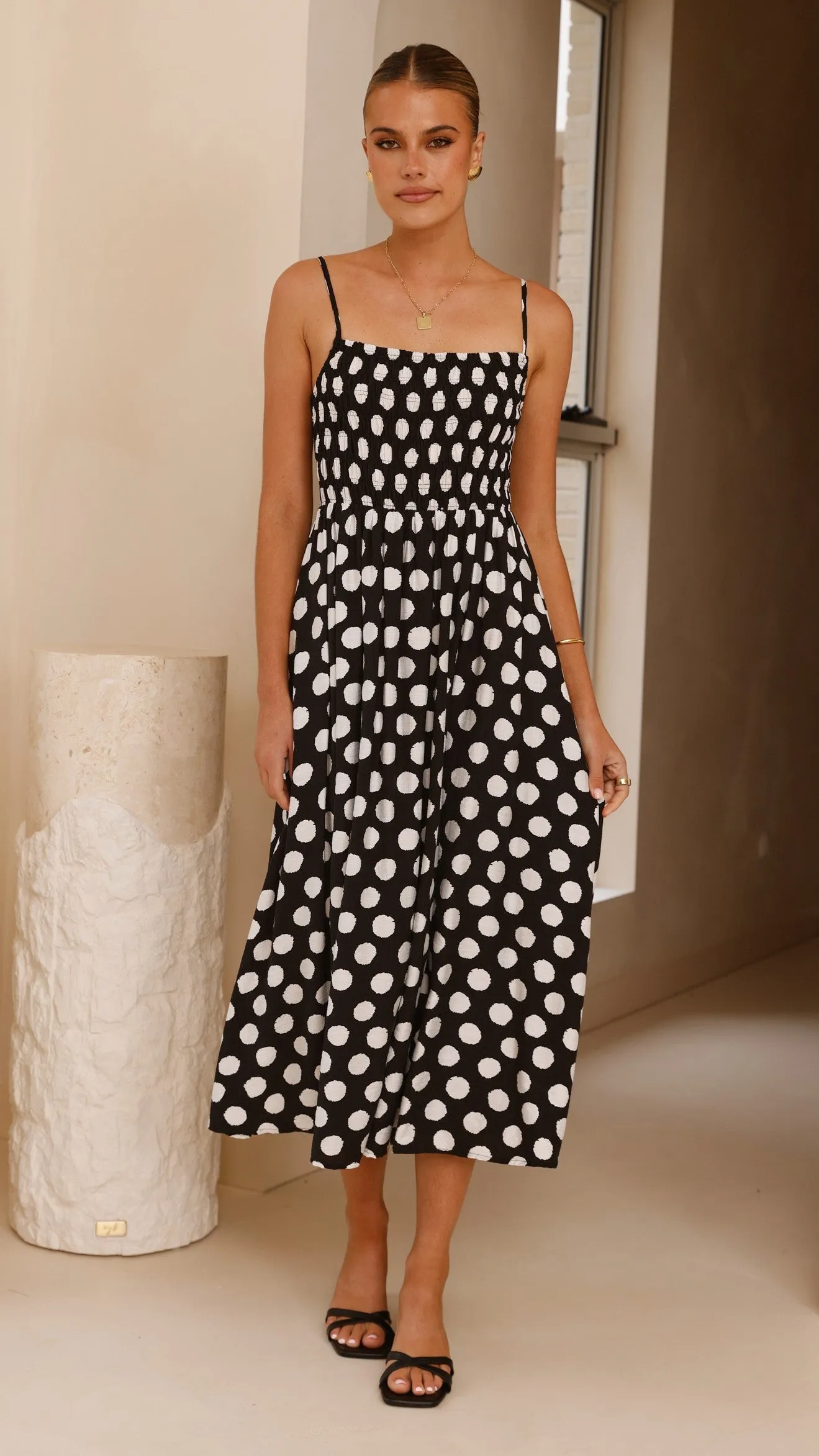 Roma Midi Dress - Black/ White Spot