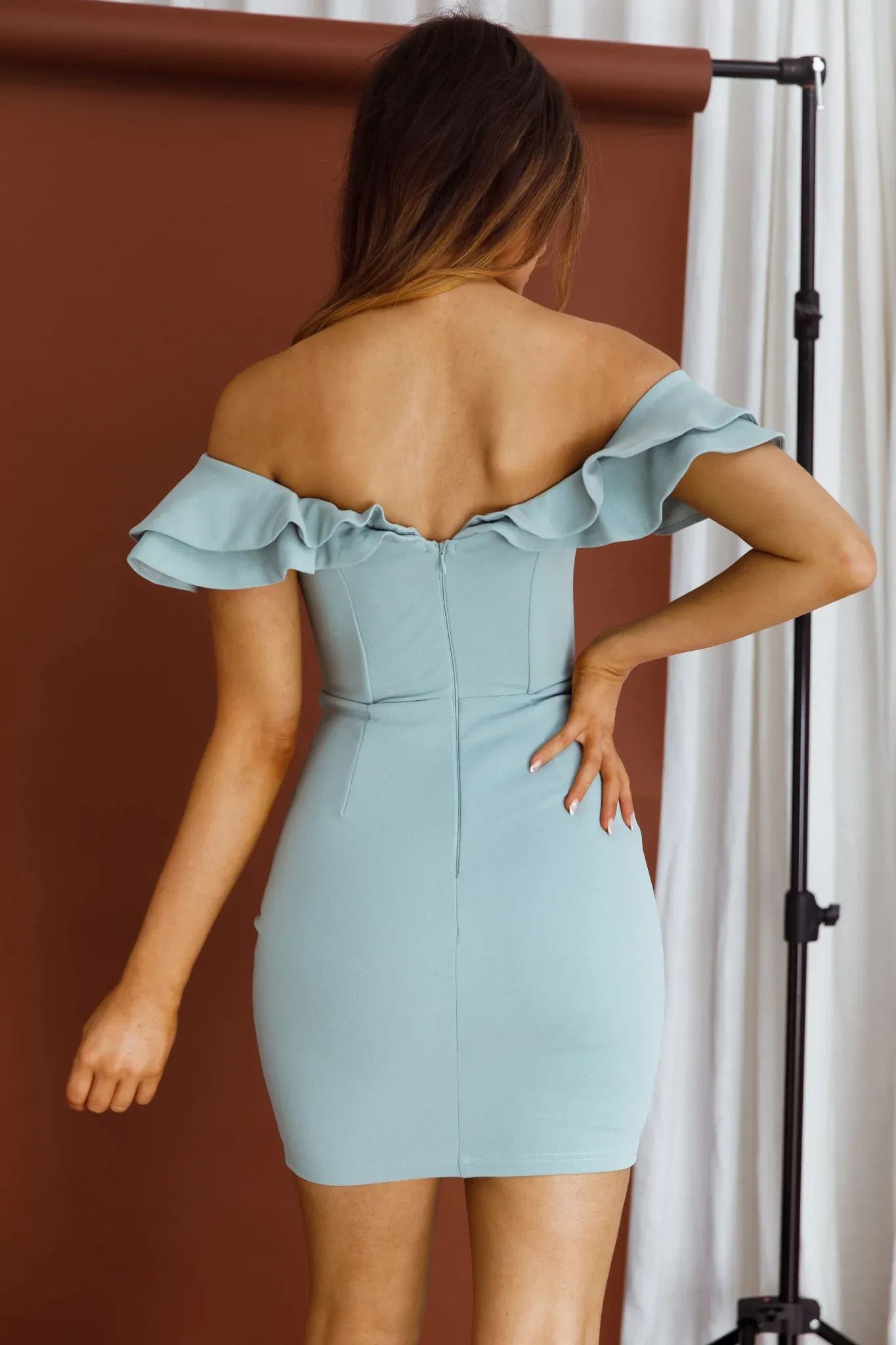 Rossi Off-Shoulder Double Ruffle Dress Blue