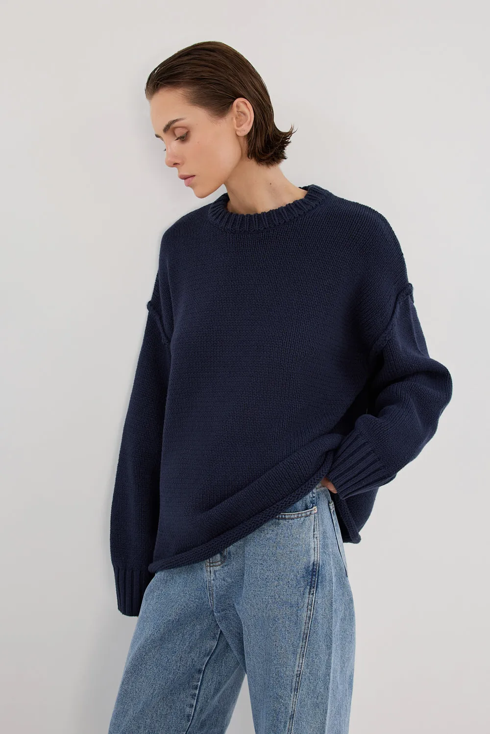 ROY NAVY LONGLINE KNIT JUMPER