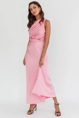 Scarlett One-Shoulder Pleat Maxi Dress Pink