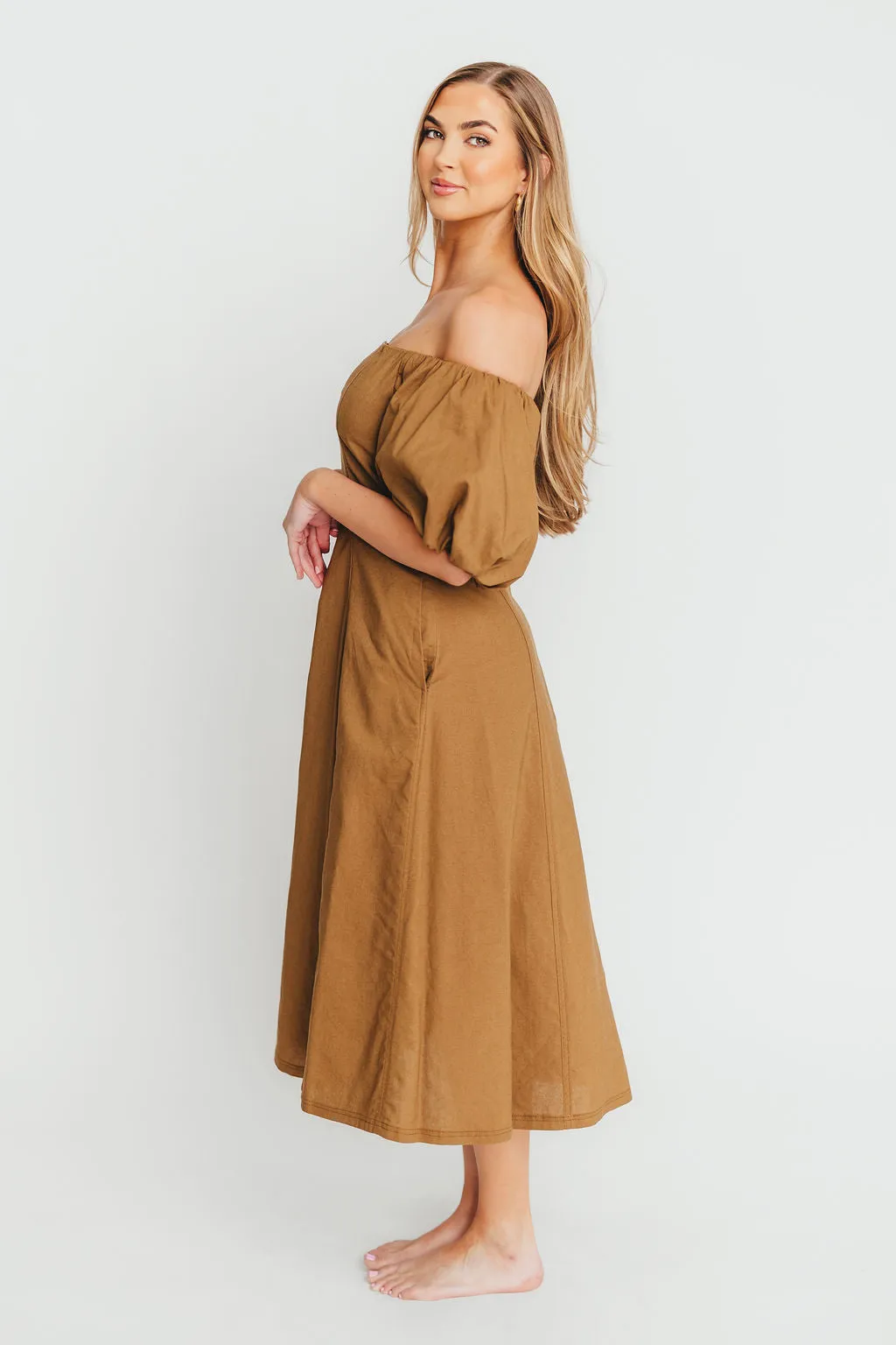 Serenity Off-The-Shoulder Midi Dress in Coconut