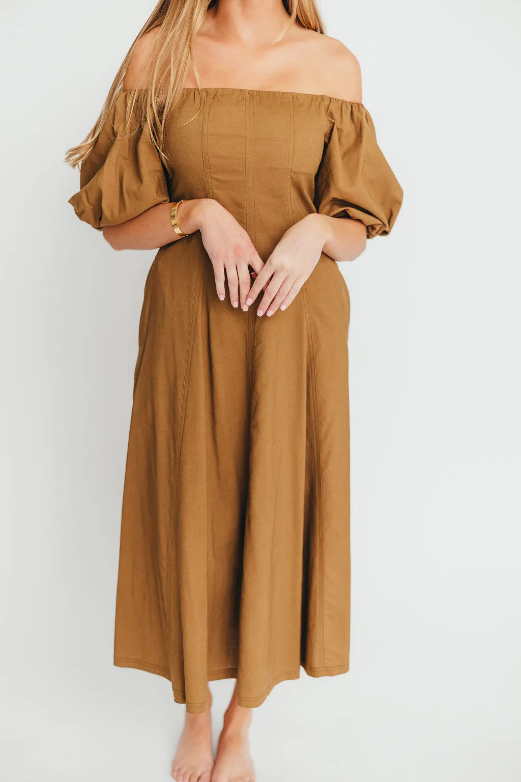 Serenity Off-The-Shoulder Midi Dress in Coconut