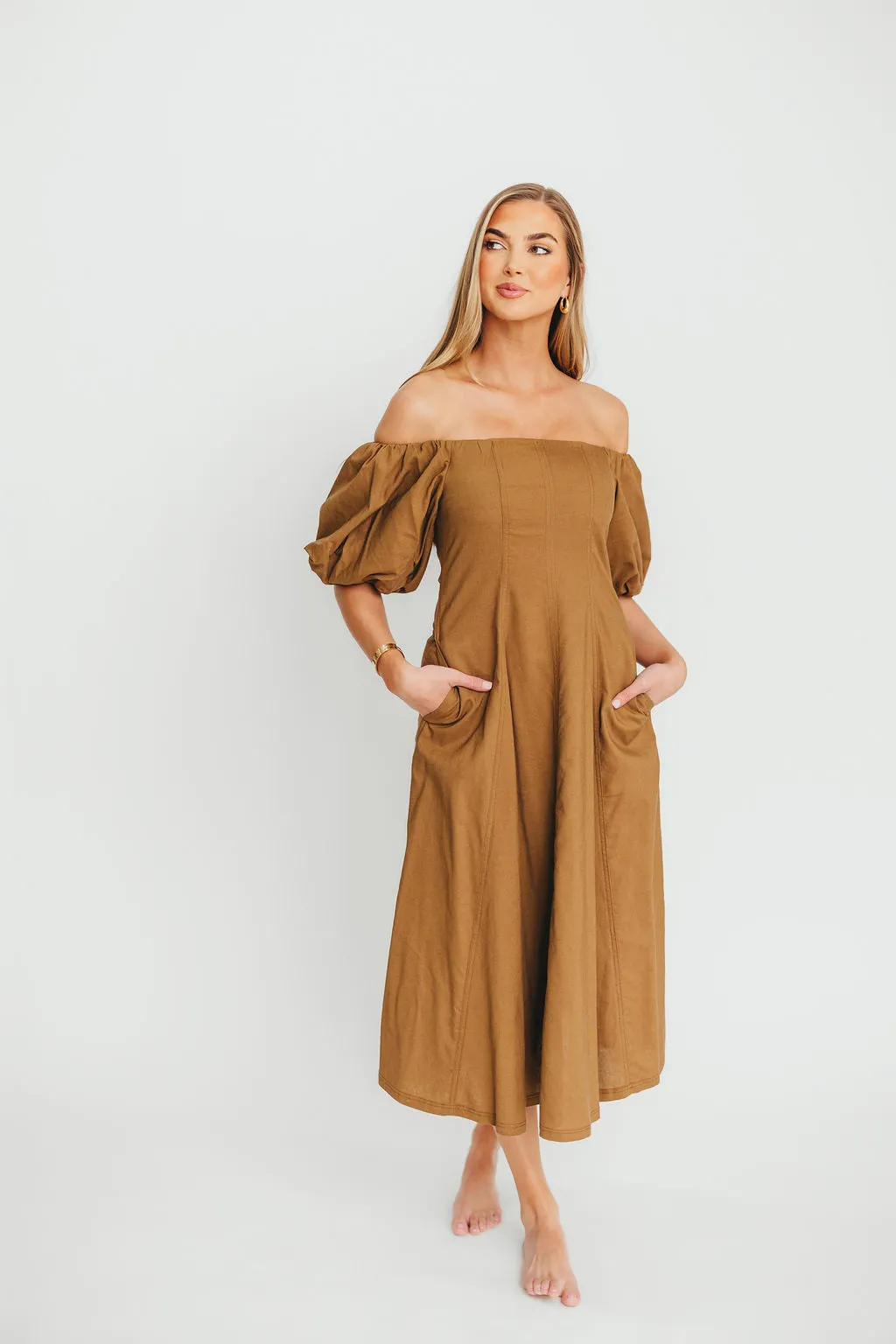 Serenity Off-The-Shoulder Midi Dress in Coconut
