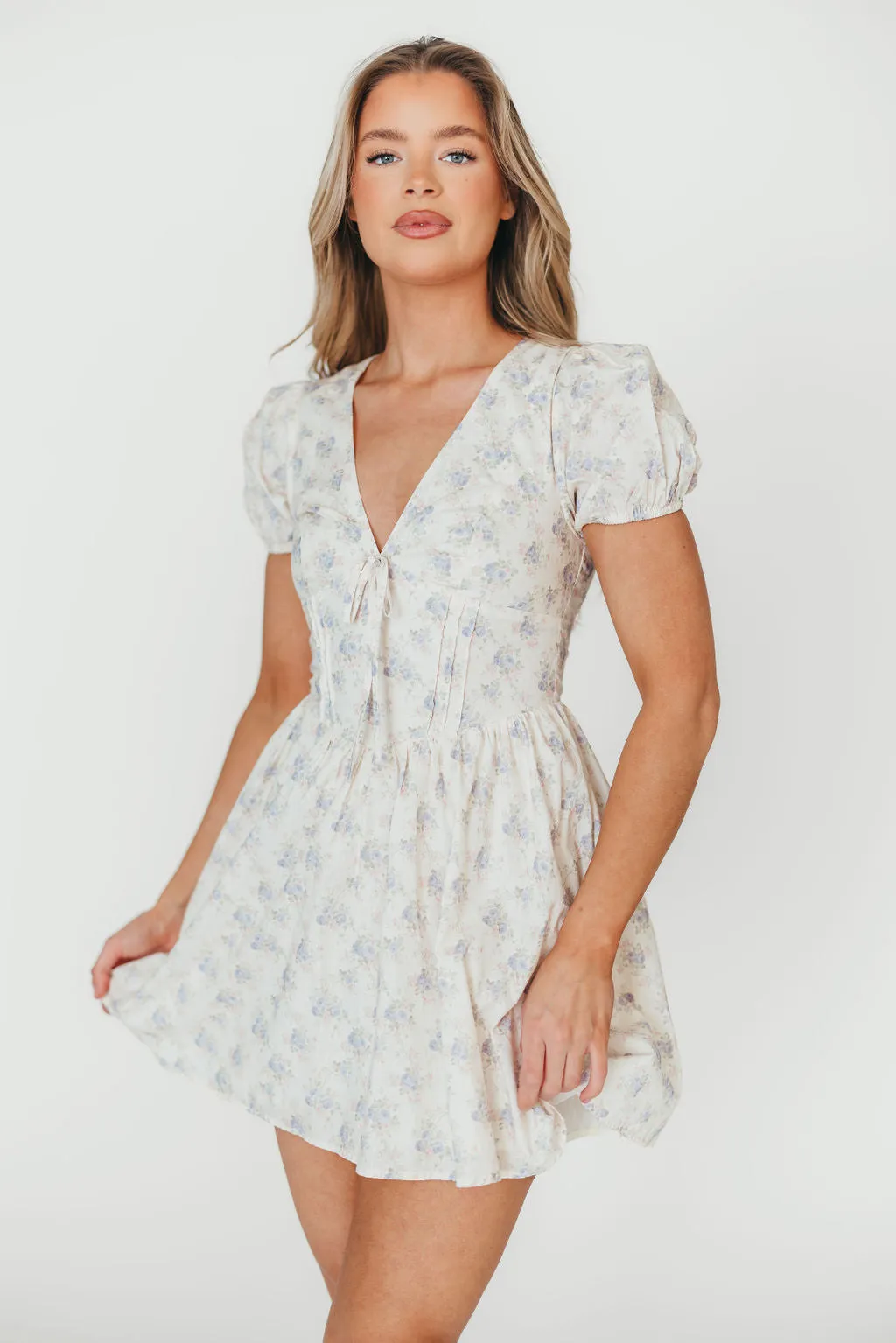 Veronica Mini Dress in Cream/Lilac Floral