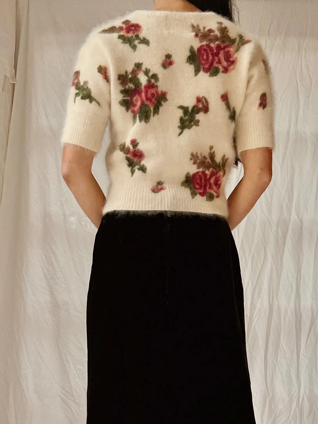Vintage Angora Rose Pullover - XS