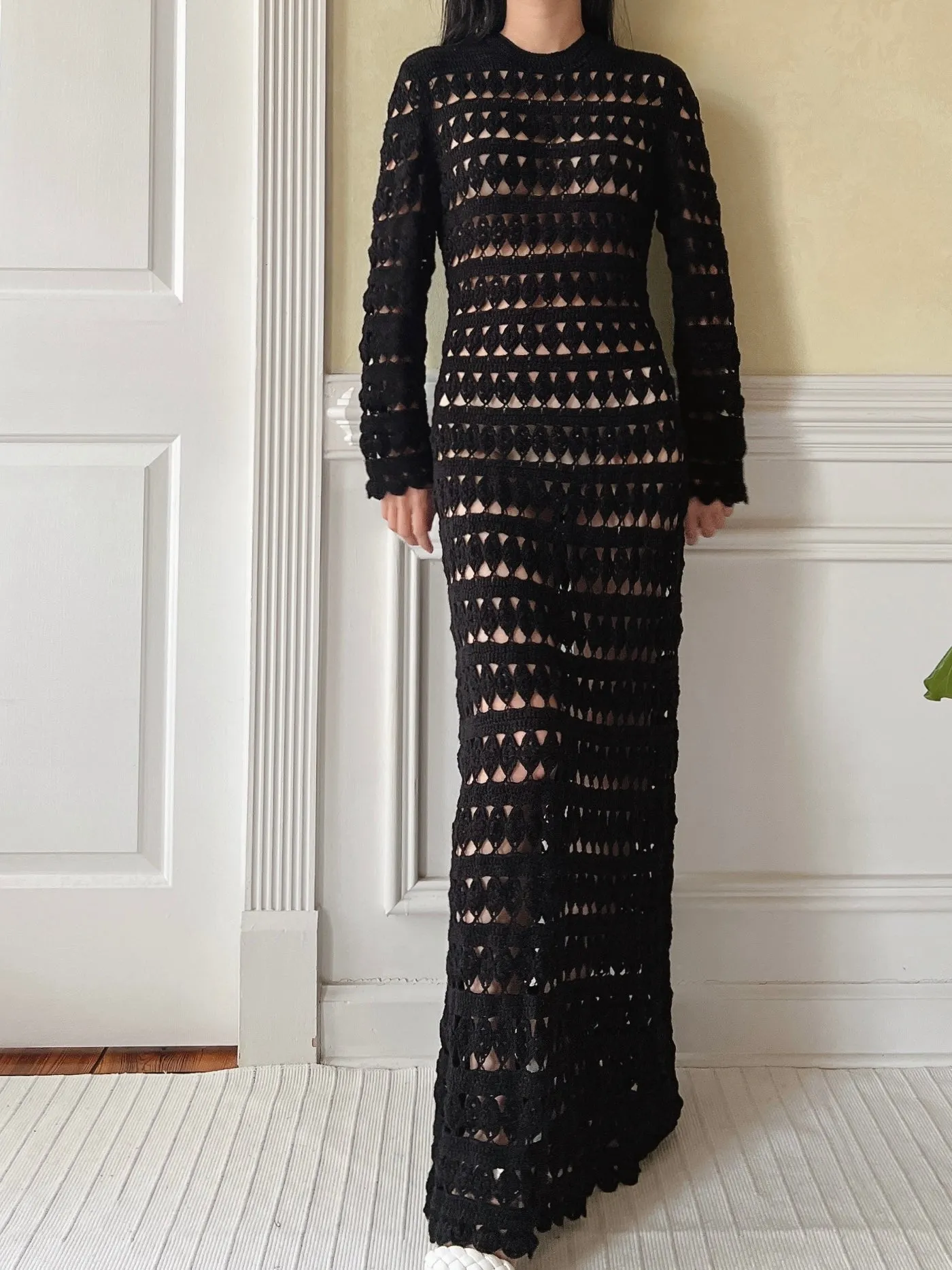 Vintage Black Crochet Dress - M